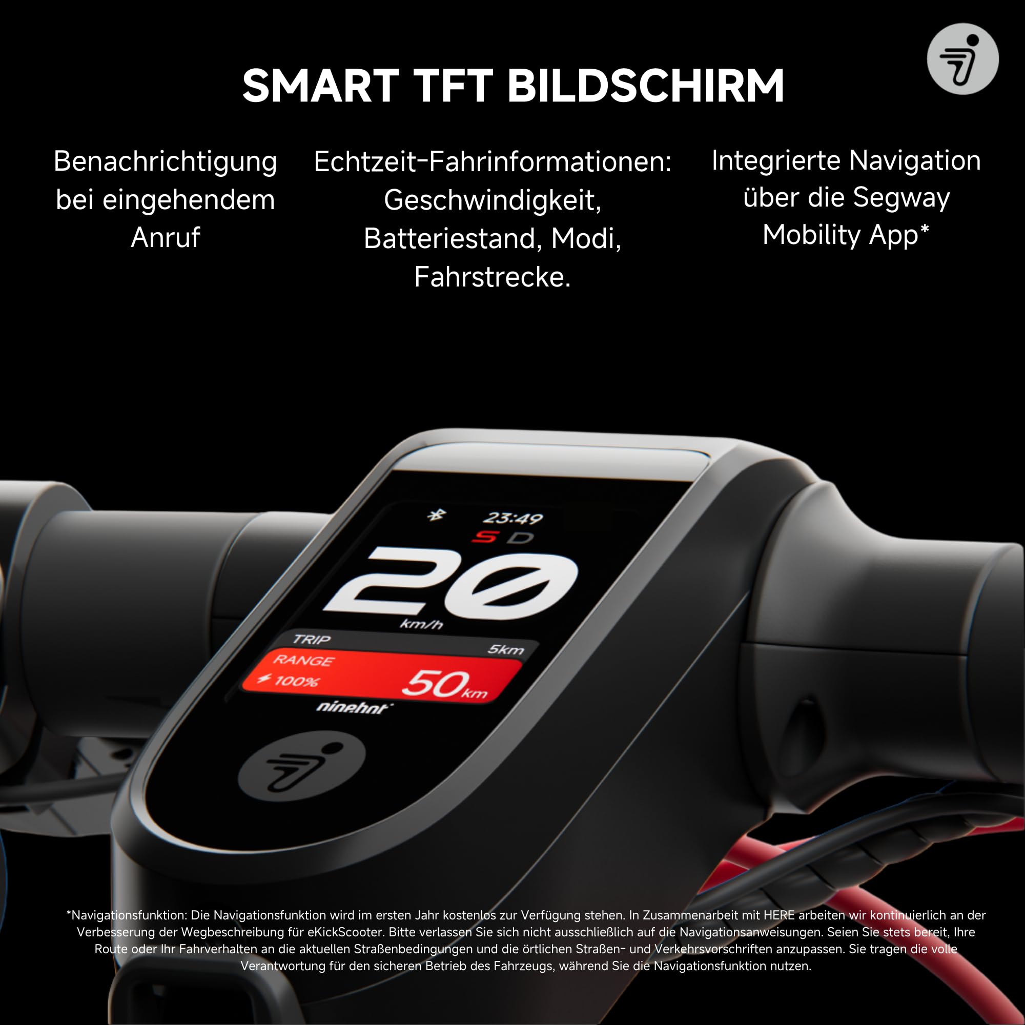 Segway-Ninebot F3 Pro D, E-Scooter mit Straßenzulassung für Erwachsene, 70km Reichweite im Eco-Modus, 120kg Tragfähigkeit, doppelte hydraulische Federung, Smart Display