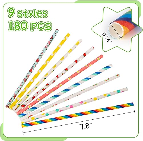 Miniatura 2 de HAKACC 120 popotes de papel para beber, pajitas de fiesta, pajitas de papel surtidas para fiestas de cumpleaños, bodas, vacaciones, decoraciones de