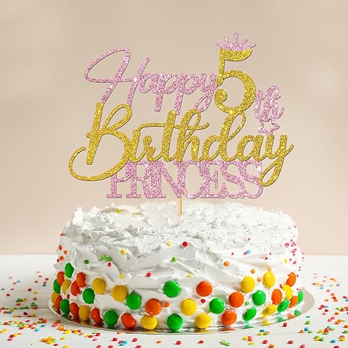 Miniatura 6 de RoadSea Decoración para pastel de princesa de 5 cumpleaños, suministros para pastel de cumpleaños de 5 años para niña, decoraciones de fiesta de