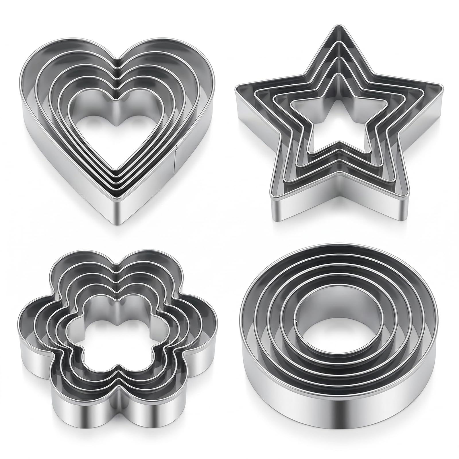 Thfaeyta 20 Pieces Cookie Cutters Set - Stainless Steel Pastry Cutter with Star Heart Flower Round Shapes in Different Sizes for Kitchen Baking Pastry Cake Icing Biscuit Cookie Dough