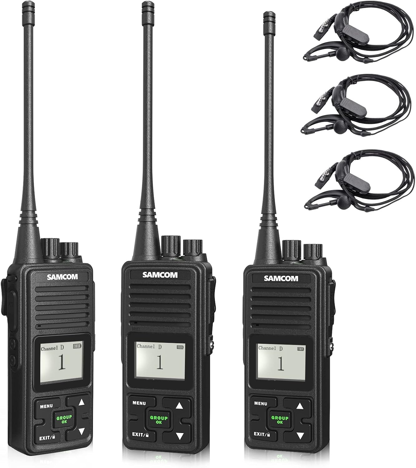 SAMCOM FPCN10A Business Heavy-Duty Walkie Talkies Radio Two Way with Earpiece, Rechargeable 3000mAh 24Hr Long Lasting 2 Way Radio Long Range for Security Hotel School Hunting Church (3 Pack) Black