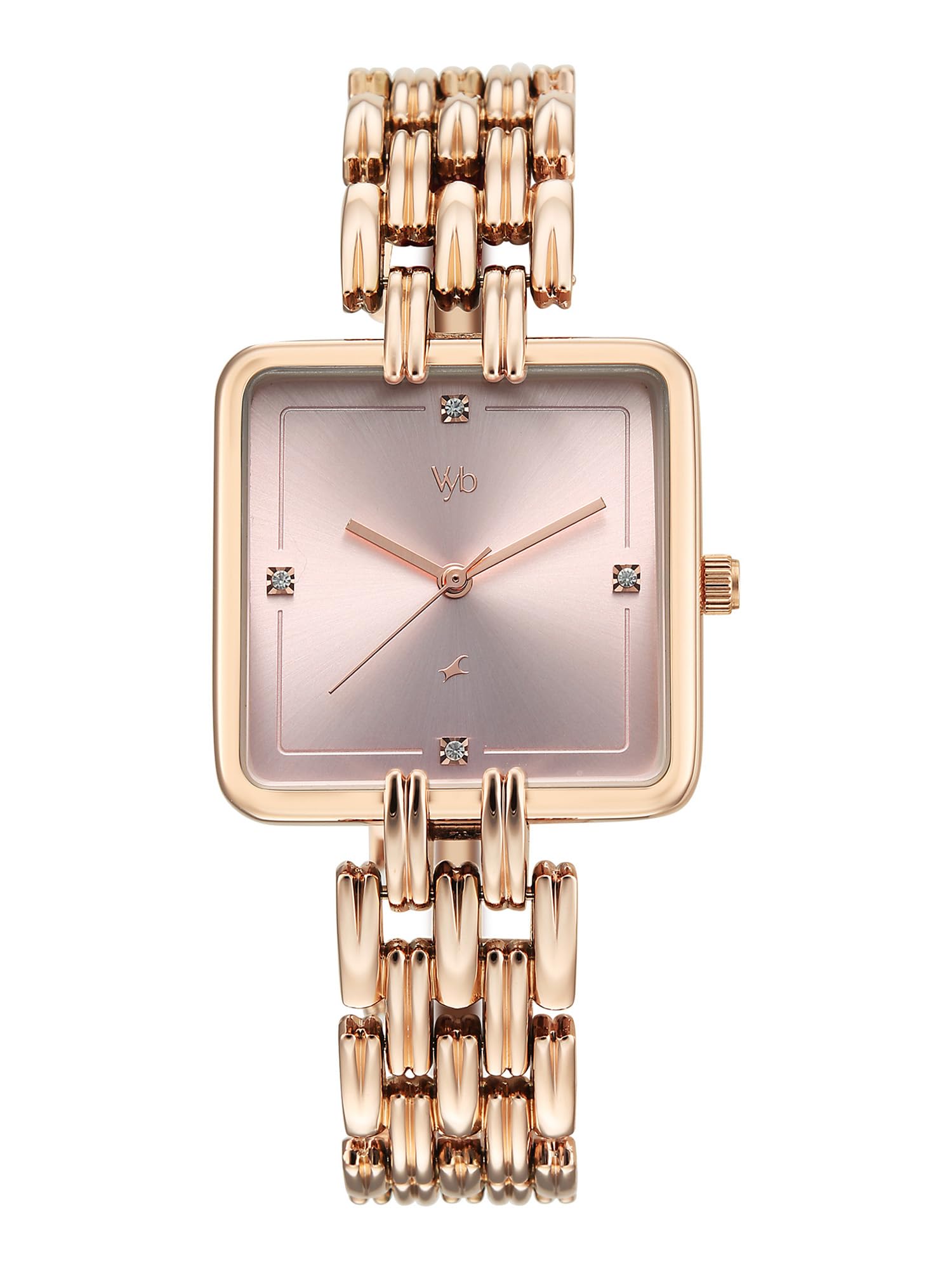 fastrack vyb minimalist with quartz analog pink dial rose gold alloy strap watch for girls - fv60122wm01w