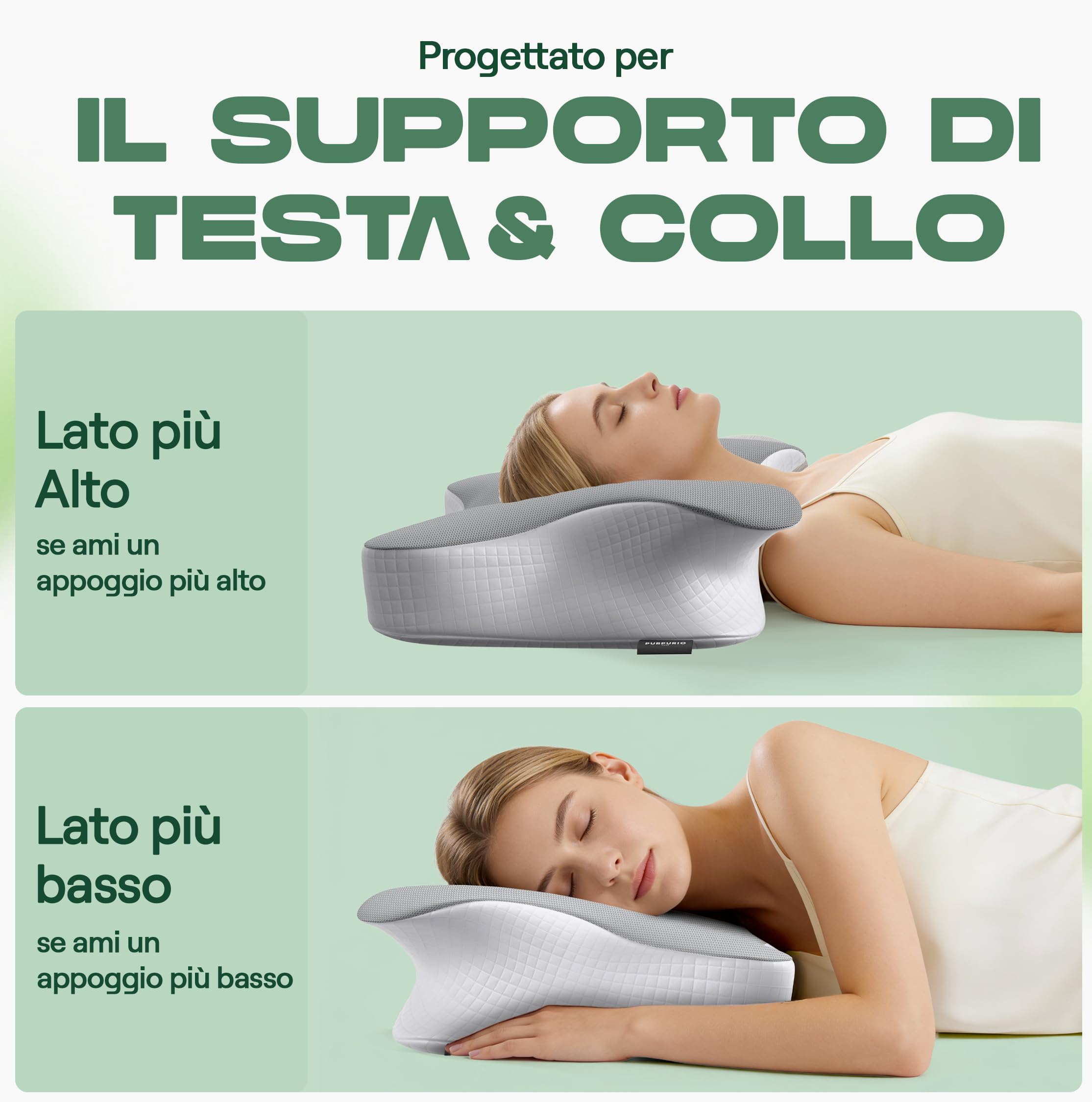 Linea Vertebra™ Cuscino Cervicale per Dormire - Cuscino Ergonomico con 2 Livelli di Altezza in Memory Foam - Cuscino Antirussamento con Federa Sfoderabile e Lavabile