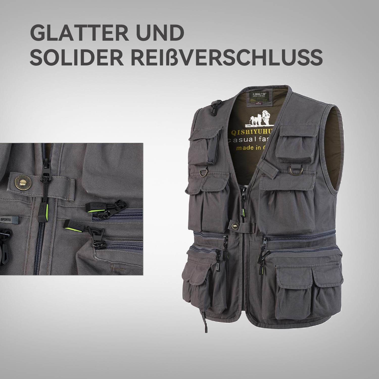 Gilet de Pêche pour Homme Multi-Poches Gilet Reporter de Plein air Veste sans Manches de Travail Gilet de Chasse Photographie
