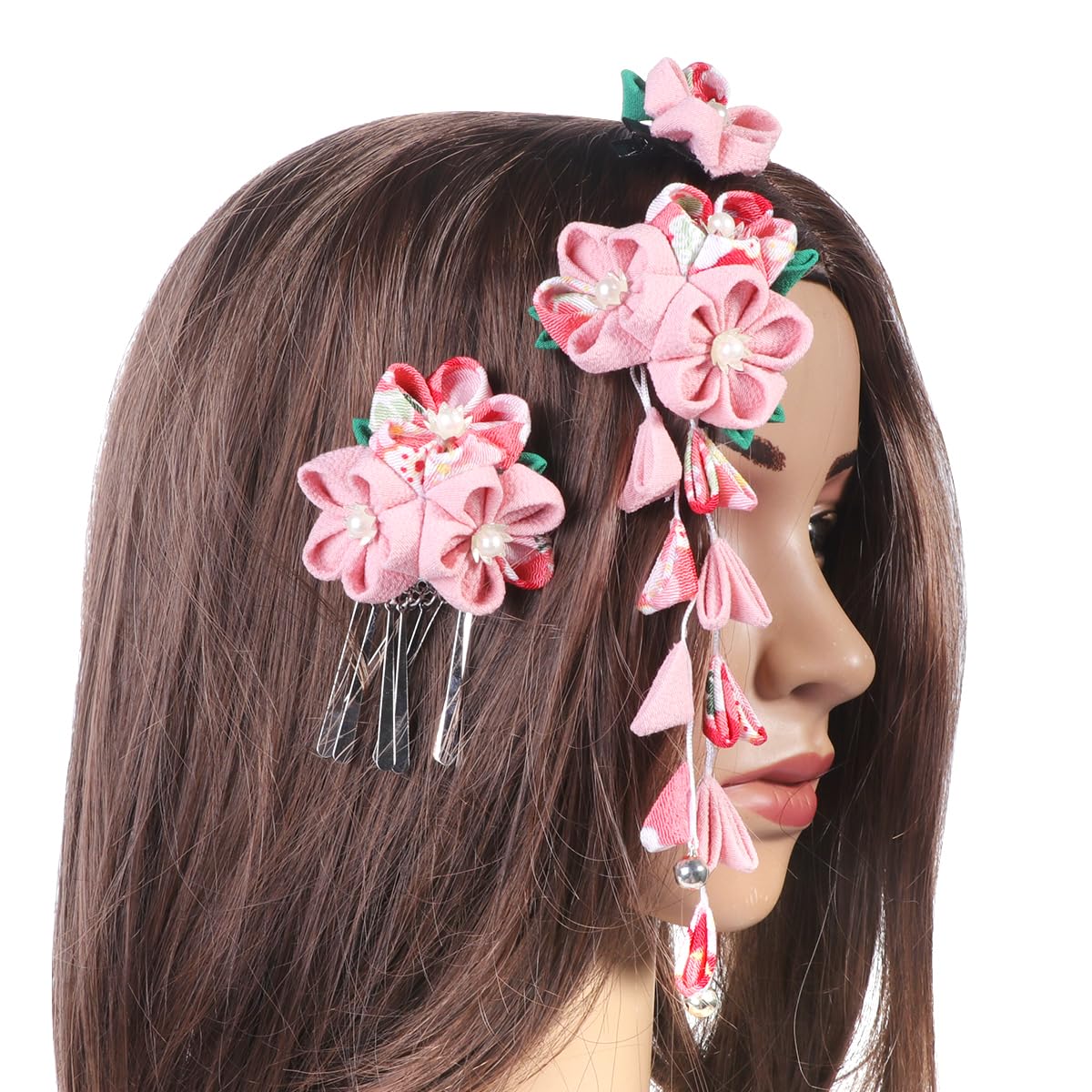 Lurrose Japanese Kimono Flower Hair Clips Tassel Hair Hairpins, 3Pcs Pink Metal Hair Accessories for Women