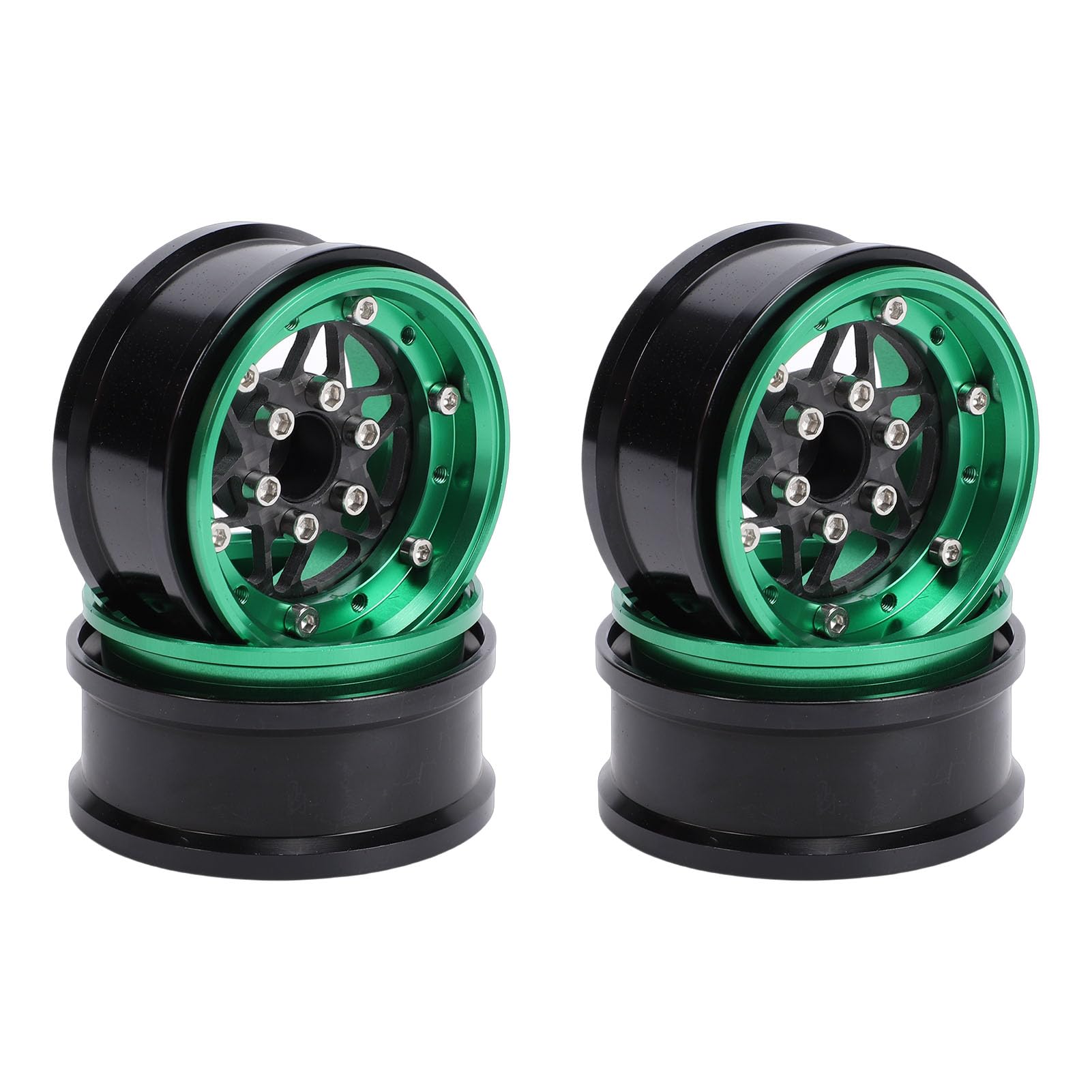 Cryfokt Set di Cerchi RC in Lega di Alluminio Ad Alta Resistenza da 1,9 Pollici Cerchio Leggero per Cingolato 1/10, 4 Pezzi per Axial SCX10, Wraith (GREEN)