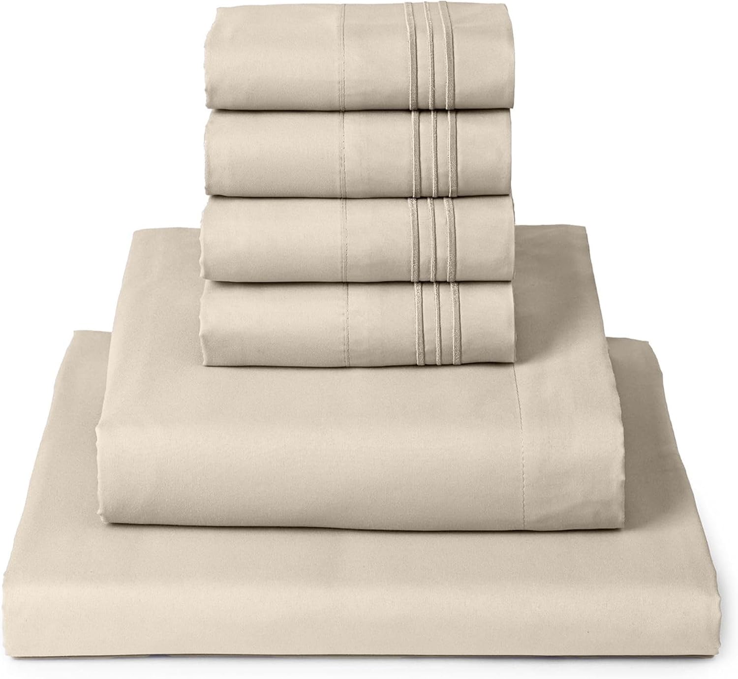Mellanni Queen Sheet Set - 6-Piece Iconic Collection Bedding, (Including 4 Pillowcases), 16-Inch Deep Pocket, Easy Care, Extra Soft, Cooling Sheets, Brushed Microfiber - Golden Ivory