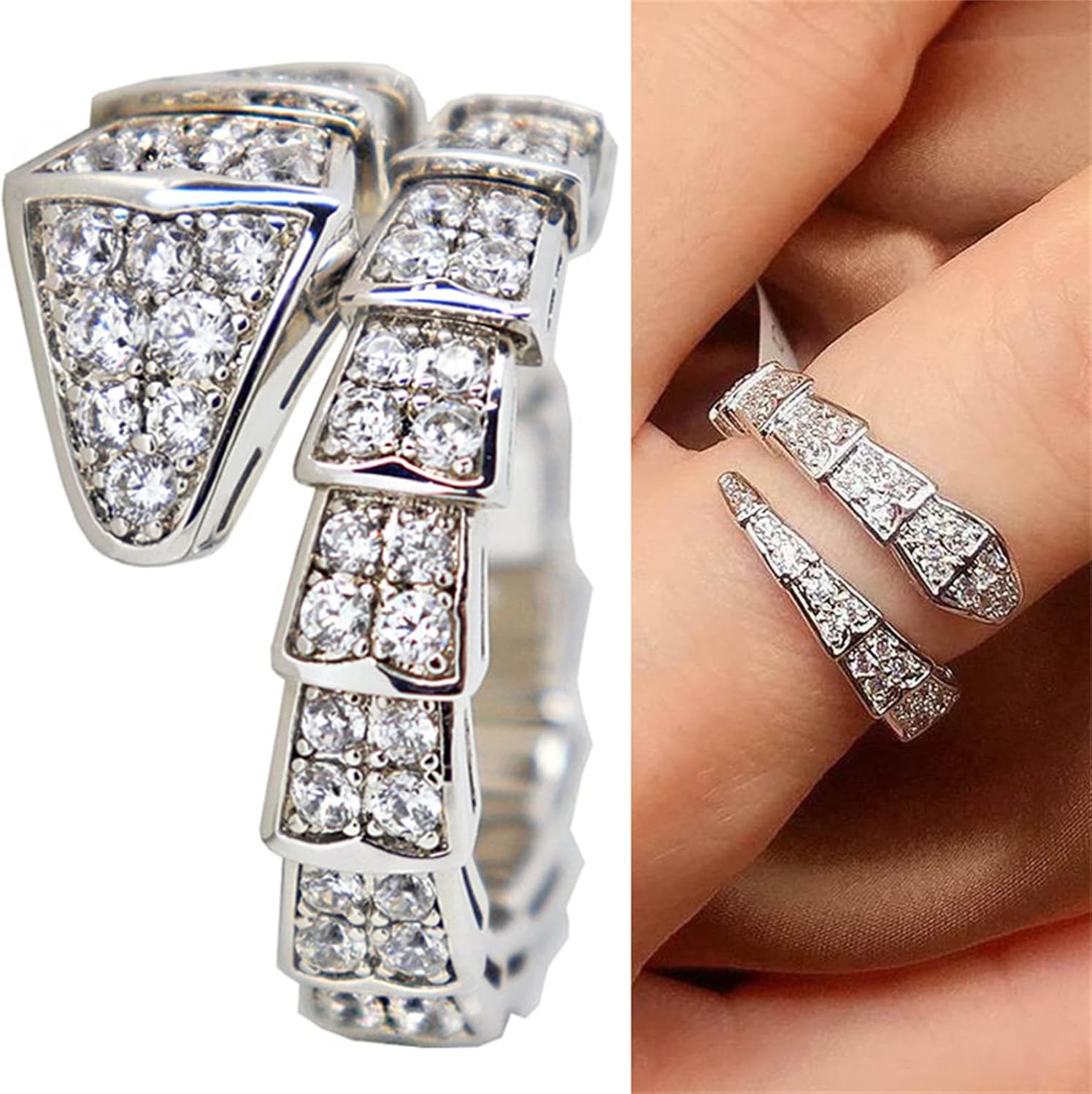 LASULEN Snake Ring with Diamonds, Snake Bones Ring, Dominican