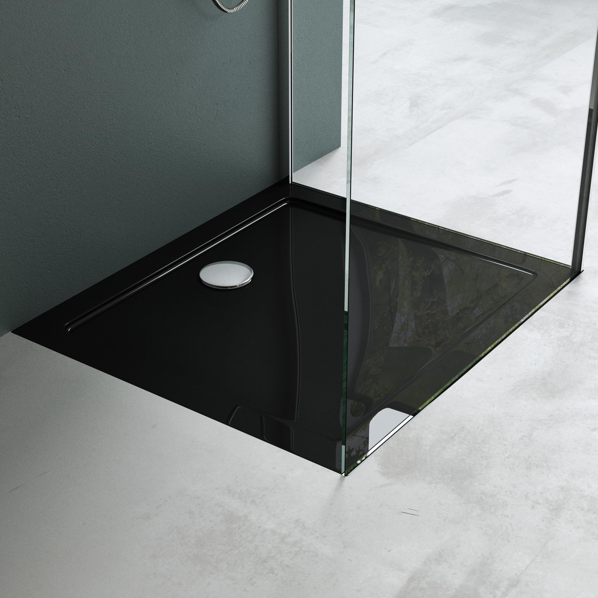 Mai & Mai Shower Tray Bathroom | Acrylic | Black | Rectangular Shower Tray | WDH: 80×90×4cm | Durable Modern Shower Base for Shower Enclosures Faro2 — image 1