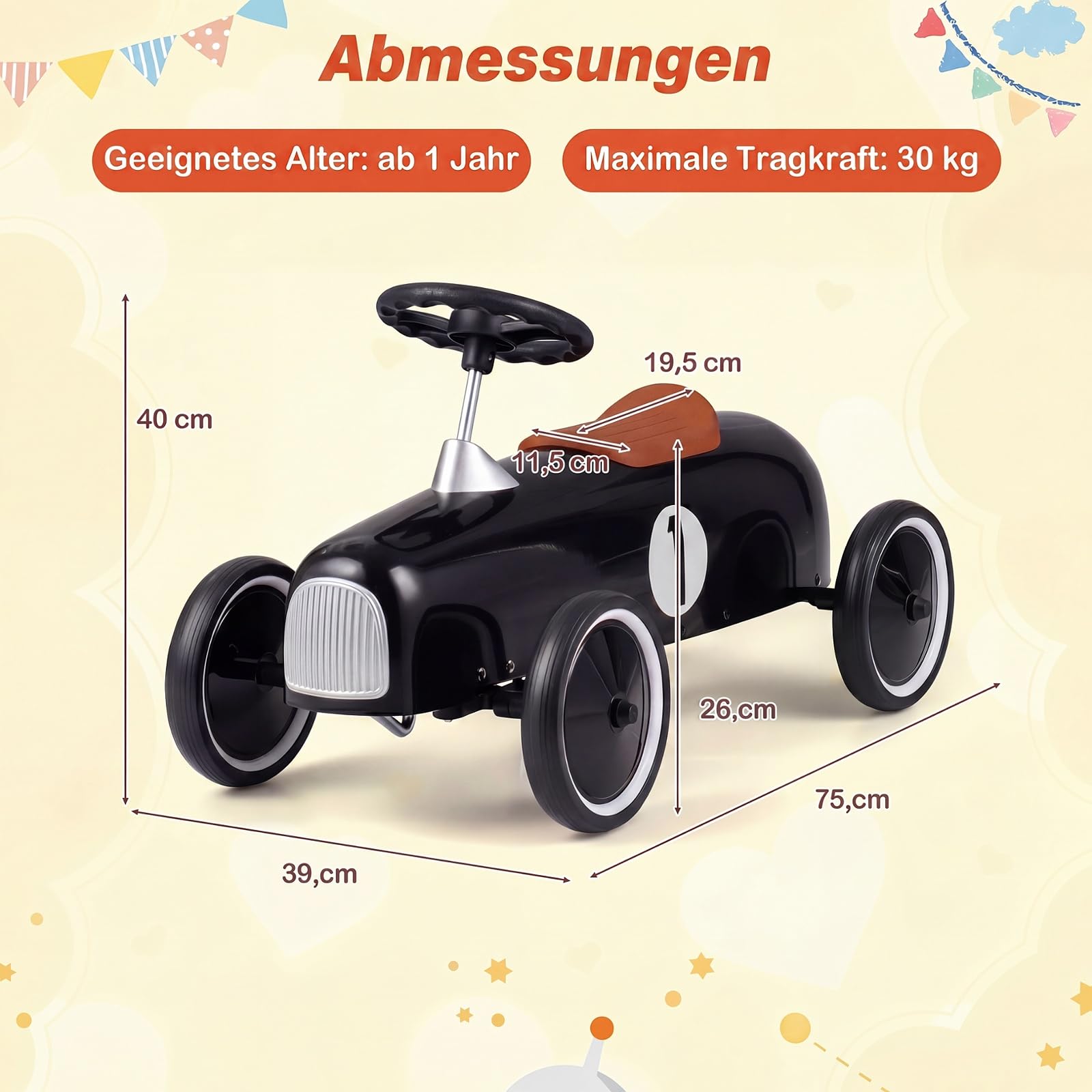 COSTWAY Rutschauto aus Metall für Kinder ab 1 Jahr (Schwarz) | tragbares rutschfahrzeug mit Lenkbegrenzung, bequemem Sitz, rutschfesten Rädern, Indoor/Outdoor Kinderfahrzeug Jungen/Mädchen