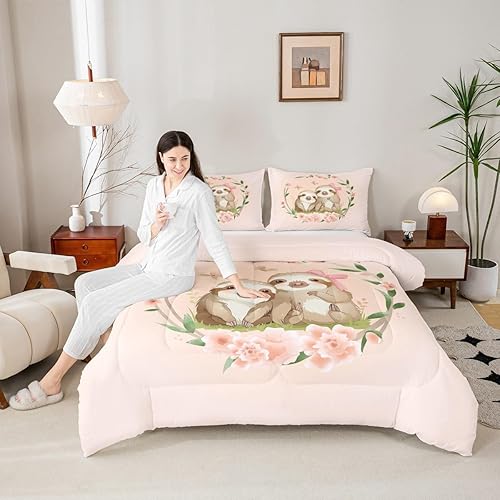 Miniatura 5 de Erosebridal Juego de edredón Kawaii de perezoso elegante, ropa de cama con estampado floral individual, juegos de ropa de cama y colecciones de