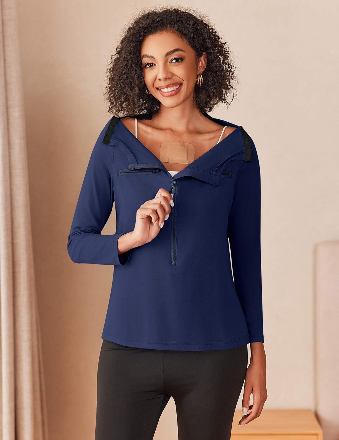 Deyeek Chemo Port Shirts for Women 2 Side Snaps Long Sleeve Shoulder Post Surgery Clothing Dialysis Breast Cancer Shirts - Image 3