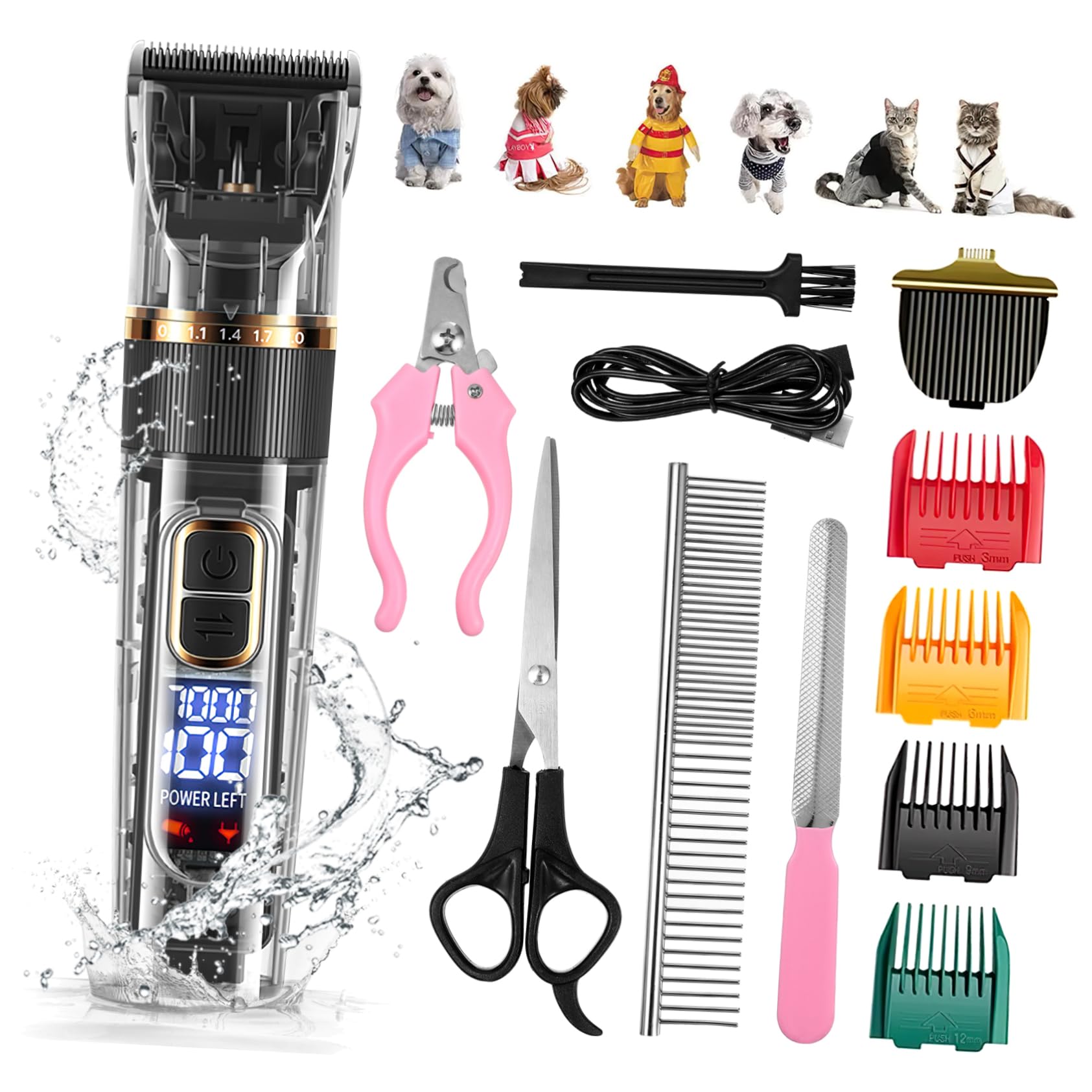 COLLBATH Kit Tosatrice Per Cani E Gatti 11 Pezzi Silenzioso Lavabile Ricaricabile Con Indicatore Di Batteria A Led