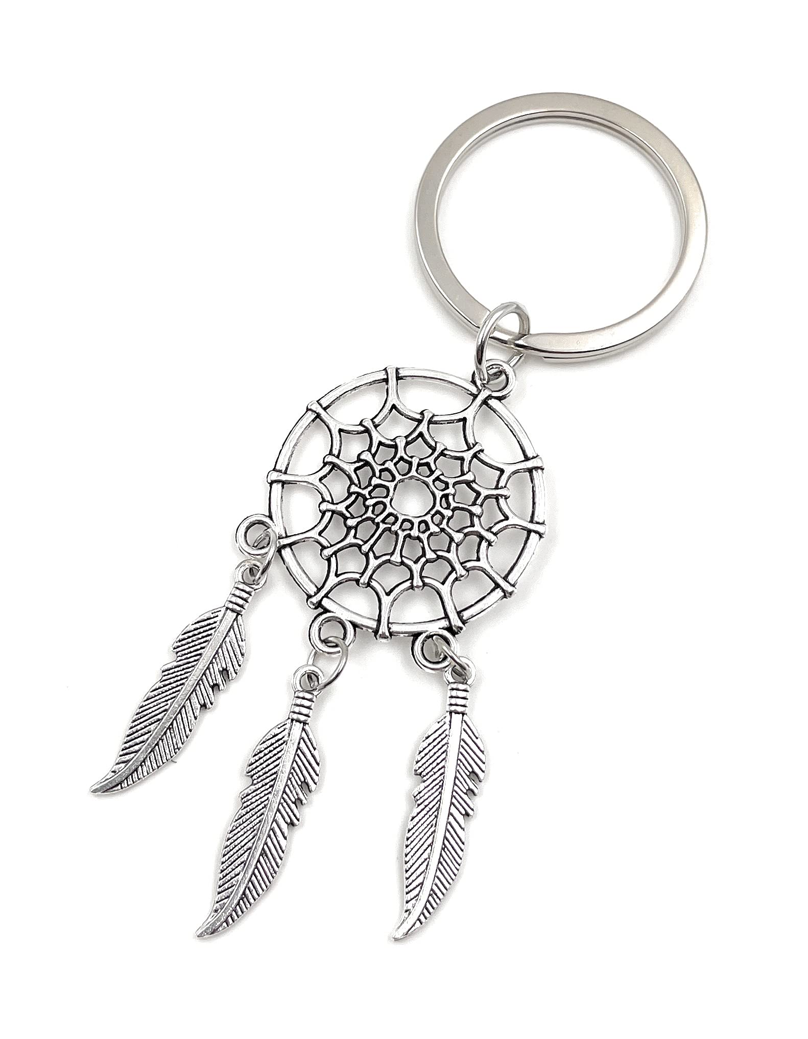 Onwomania Onlineworld2013 Key Chain Dreamcatcher with 3 Feathers Silver Metal Pendant Charm