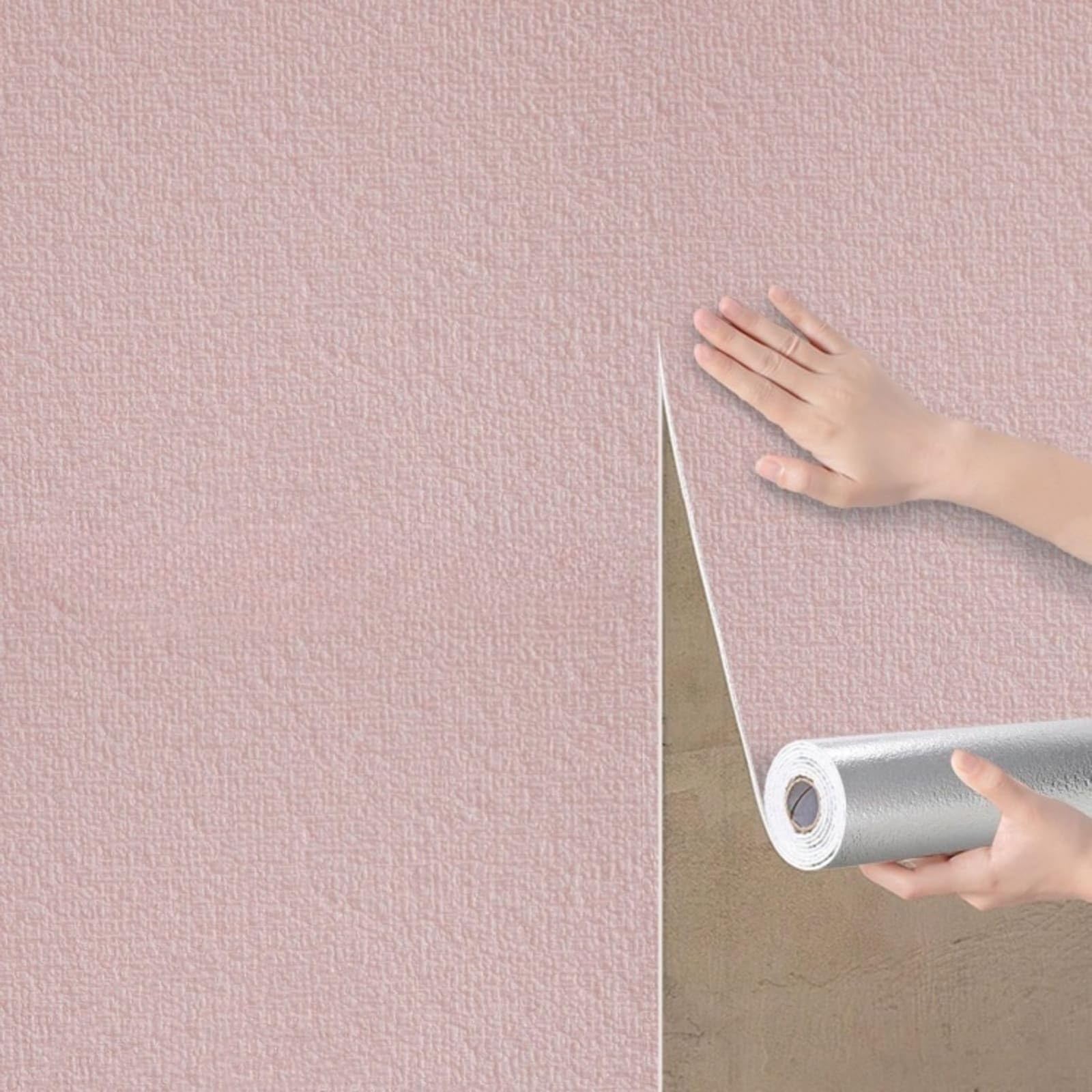3mm Thick Self Adhesive Textured Wallpaper – Waterproof Peel and Stick Foam Wall Panels, Insulated Soundproof Wallpaper for Kitchen, Bathroom, Living Room & Ceiling (Pink)