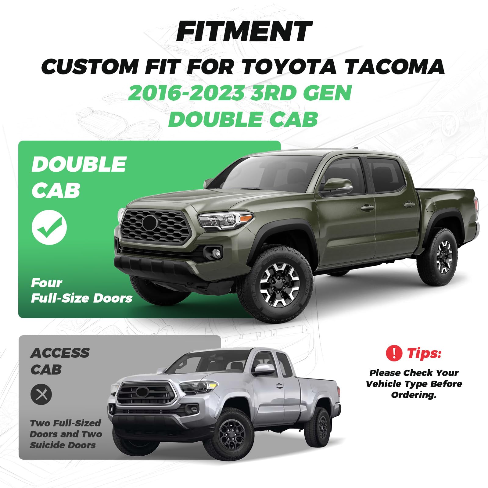 RIDEPOSH Custom Seat Covers for Tacoma 4th Gen 2024 2025 Double Cab SR5/TRD Sport/TRD Off-Road/SR Full Set with Console Covers, Waterproof Leather Back and Front Seat Protectors Black Grey: Black Grey Tacoma 2016-2023 Double Cab Full Set
