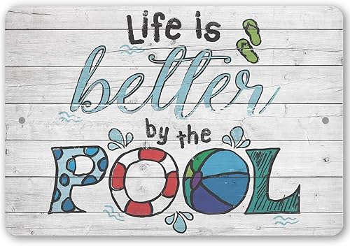 Letrero de piscina  Life is Better by The Pool  Grandes carteles de piscina al aire libre, accesorios de piscina, decoración de fiesta de verano