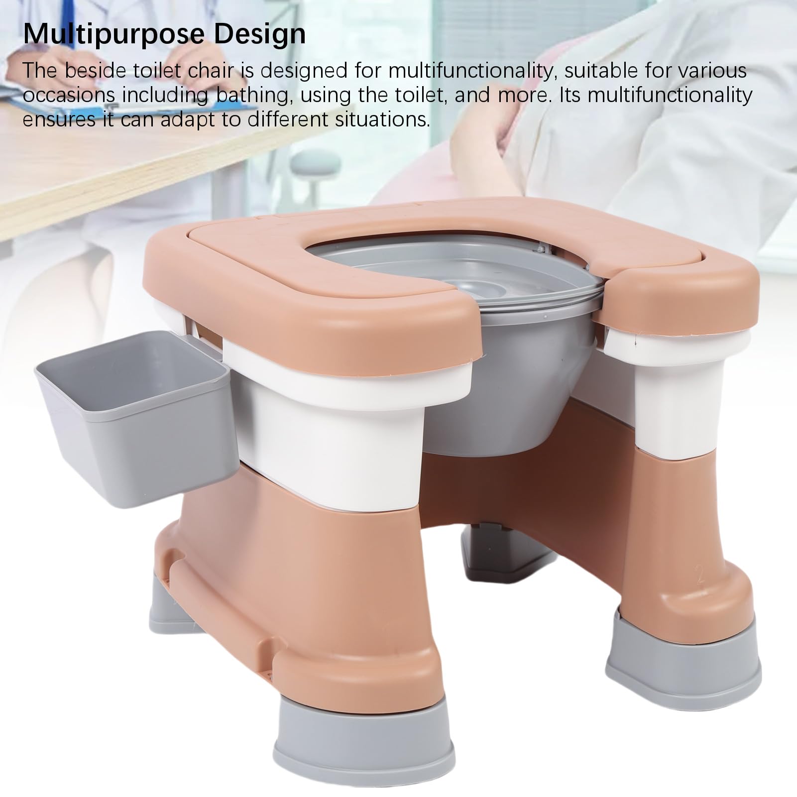 Asiento de Inodoro de Cables de Cabecera, Lámpara y Inodoro Portátil, Silla de Ducha de Baño sin Deslizamiento Extra Ancha con Cubo Interno para Adultos, Mujeres Embarazadas, Ancianos y