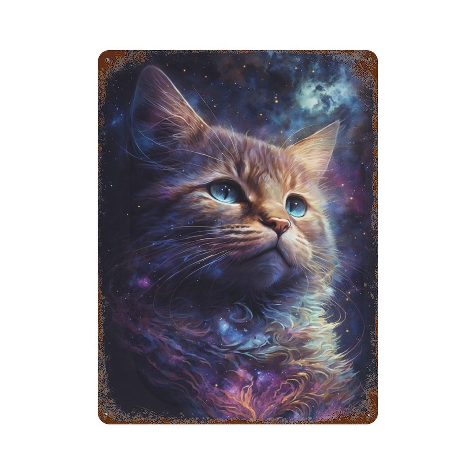 Cosmic Cat Portrait-72 15.7"x11.8" Weathered Tin Sign, Rustic Home Decor for Living Room, Hallway And Home Decor