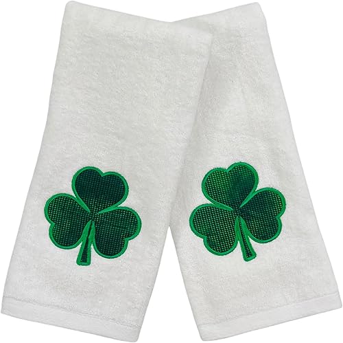Serafina Home Toallas de mano irlandesas del día de San Patricio suave y absorbente para invitados, bordado de trébol verde, 100% algodón, blanco disponible en Yaxa Venezuela