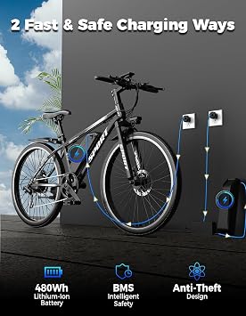 ASKGO Electric Mountain Bike for Adults, 1500W Peak Motor Ebike, 7 Speed