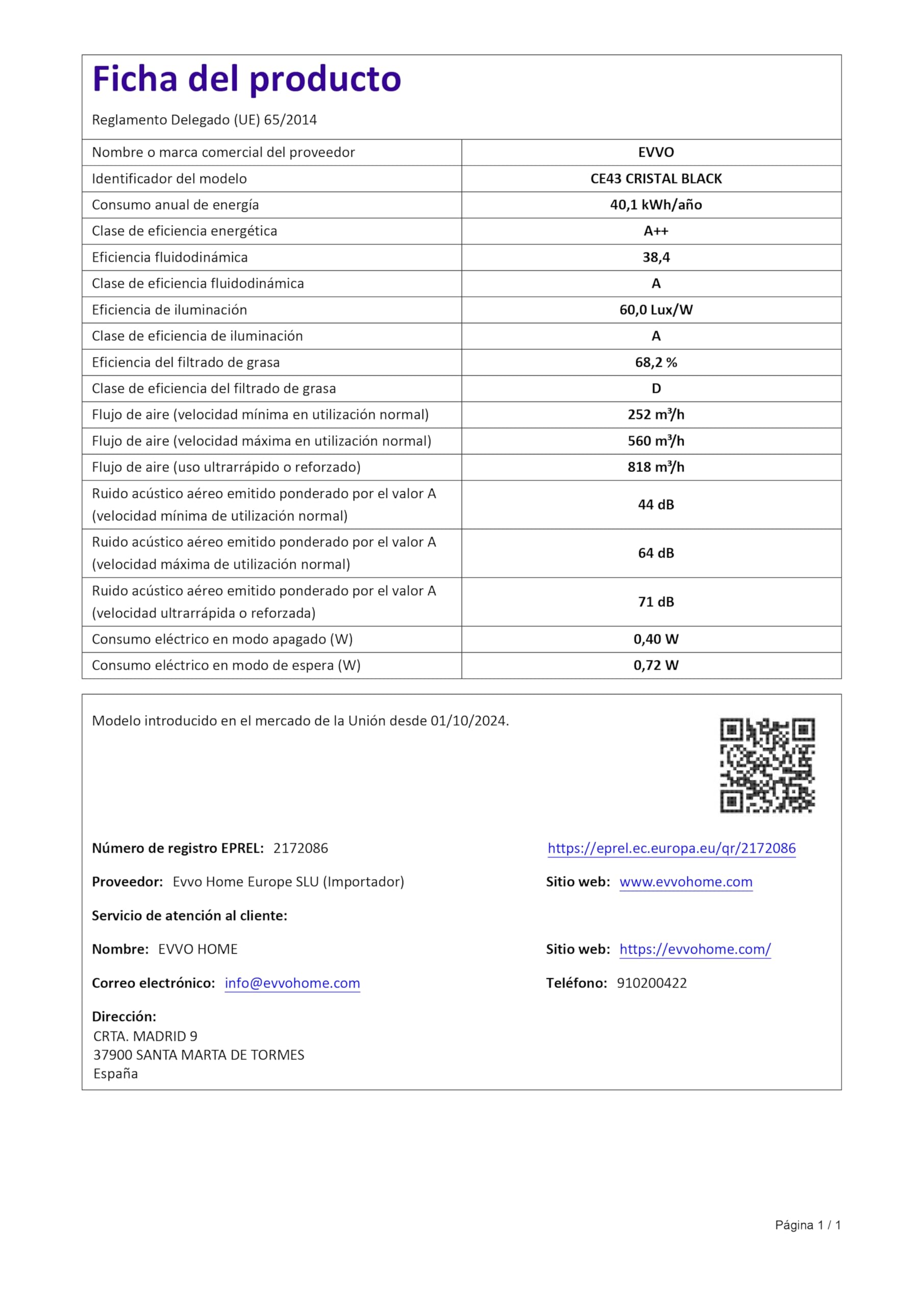 EVVO Campana Extractora 60 cm de Ancho Decorativa, Potencia 800 m³/h, Control Táctil y Gestual, Filtro de Aluminio y Carbón Activo, Eficiencia Energética A++