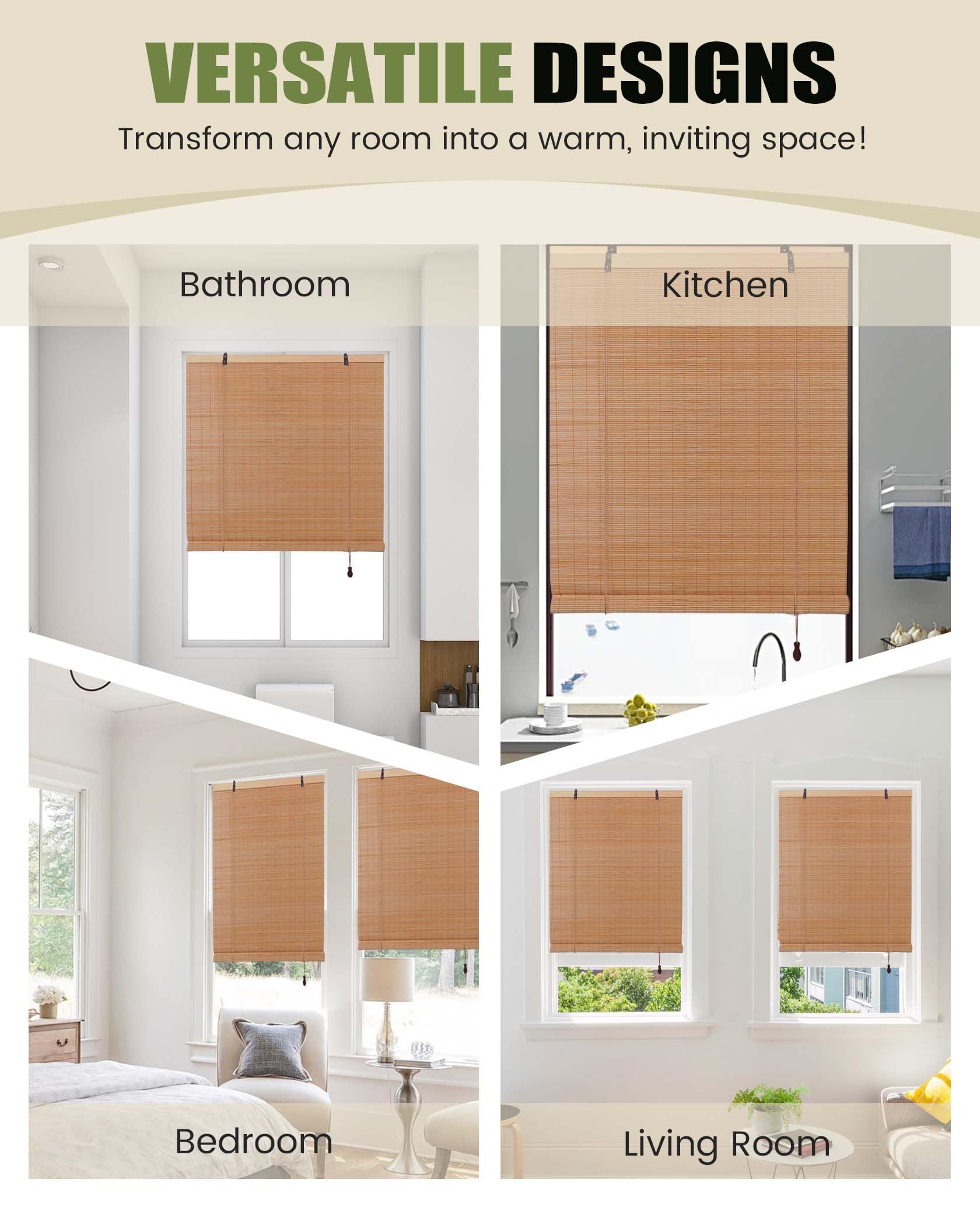 FoundGo 120x160cm Bambusrollo Retro Bambus Rollo Breit Fenster Rollo aus Bambus für Innen, Sichtschutz Sonnenschutz Bambusrollo Jalousie für Tür & Fenster (Breite x Länge)