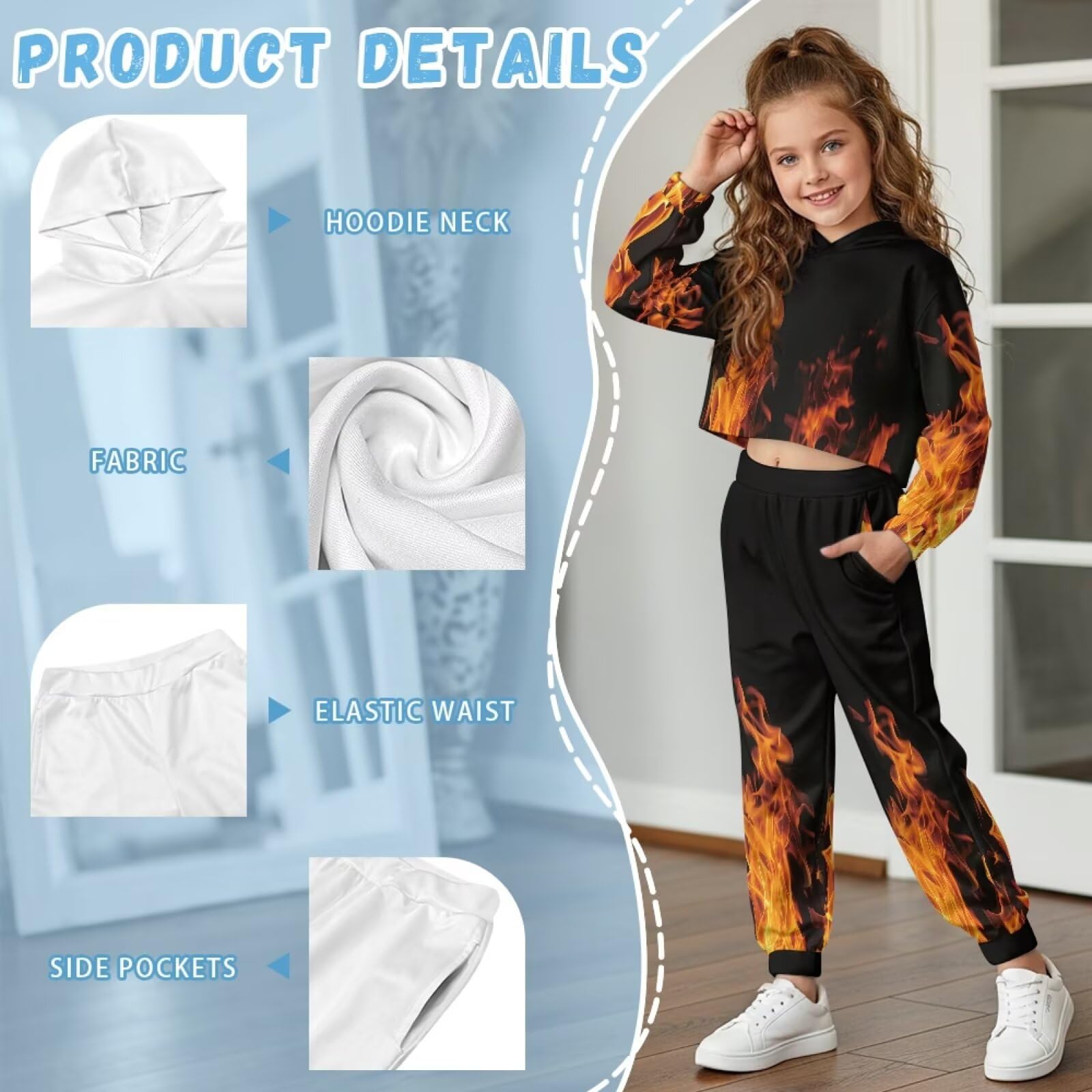 Sweatsuit für Mädchen im Alter von 4–13 Jahren, langärmelig, bauchfreies Oberteil, Kapuzen-Sweatshirt und Jogginghose für Kinder, Mädchen-Kleidungssets