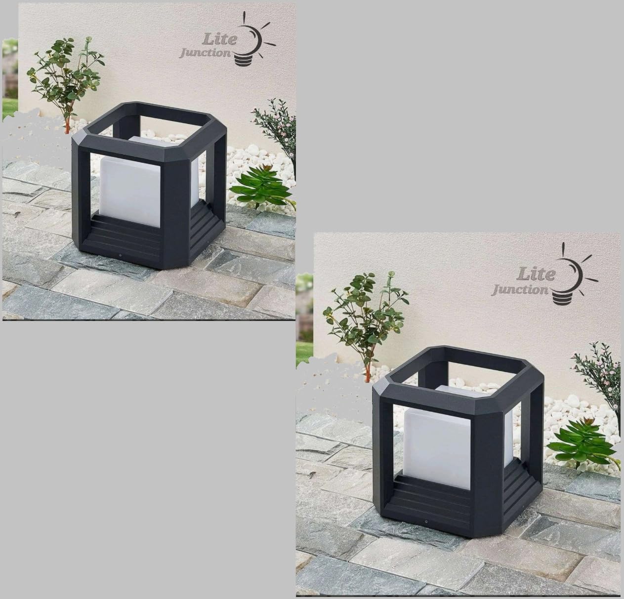 LITE JUNCTION Set of-2 Grey Colouar Die Cast Aluminium Hard PVC Outdoor Waterproof Gate Garden Light for Garden Gate Extorior Enternce Pillar Outdoor Gate Light Small Size (B-22) Holder