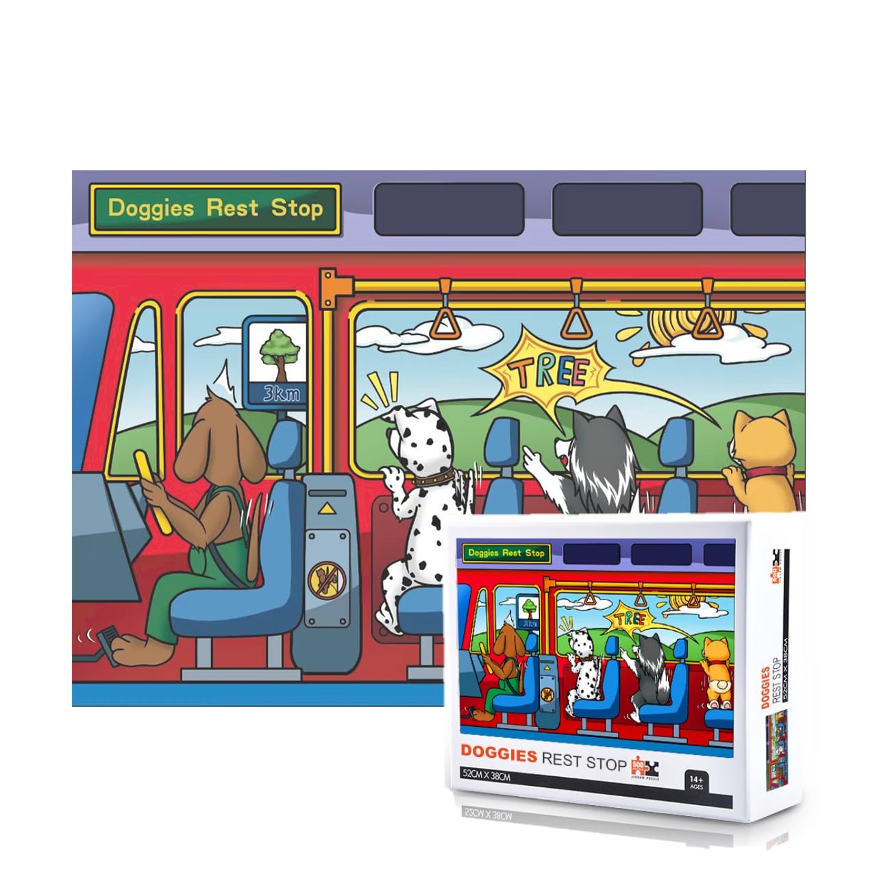 Fanbusa 500-Piece Dog Jigsaw Puzzle – Doggies Rest Stop, Funny Adult Puzzle, 20.4x15 Inches