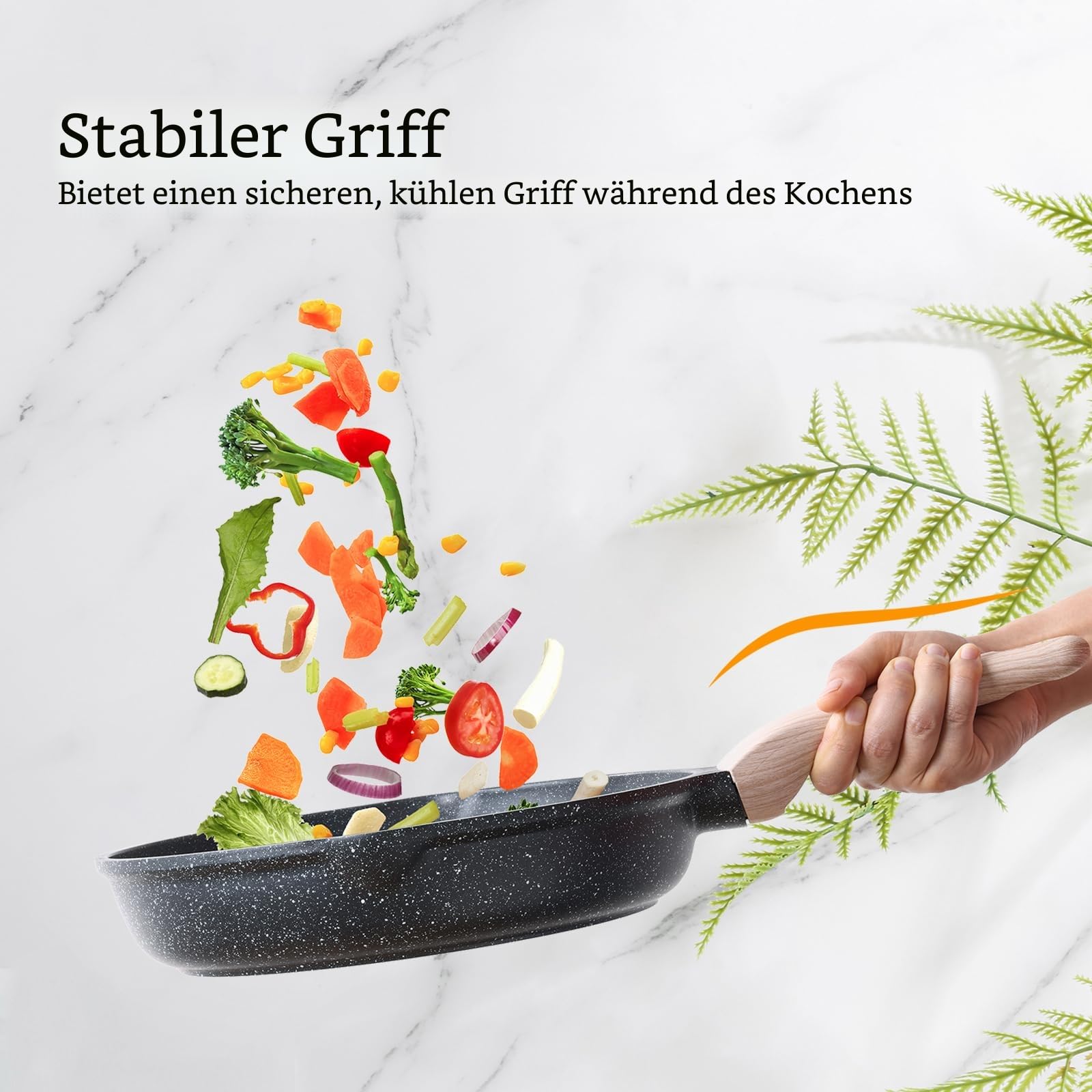Kordisen 3-teiliges Bratpfannen-Set mit Deckel 20/24/28 cm, Granit Beschichtung Induktion Pfanne, Gesunde Stein Antihaft Kochgeschirr, PFOA Frei