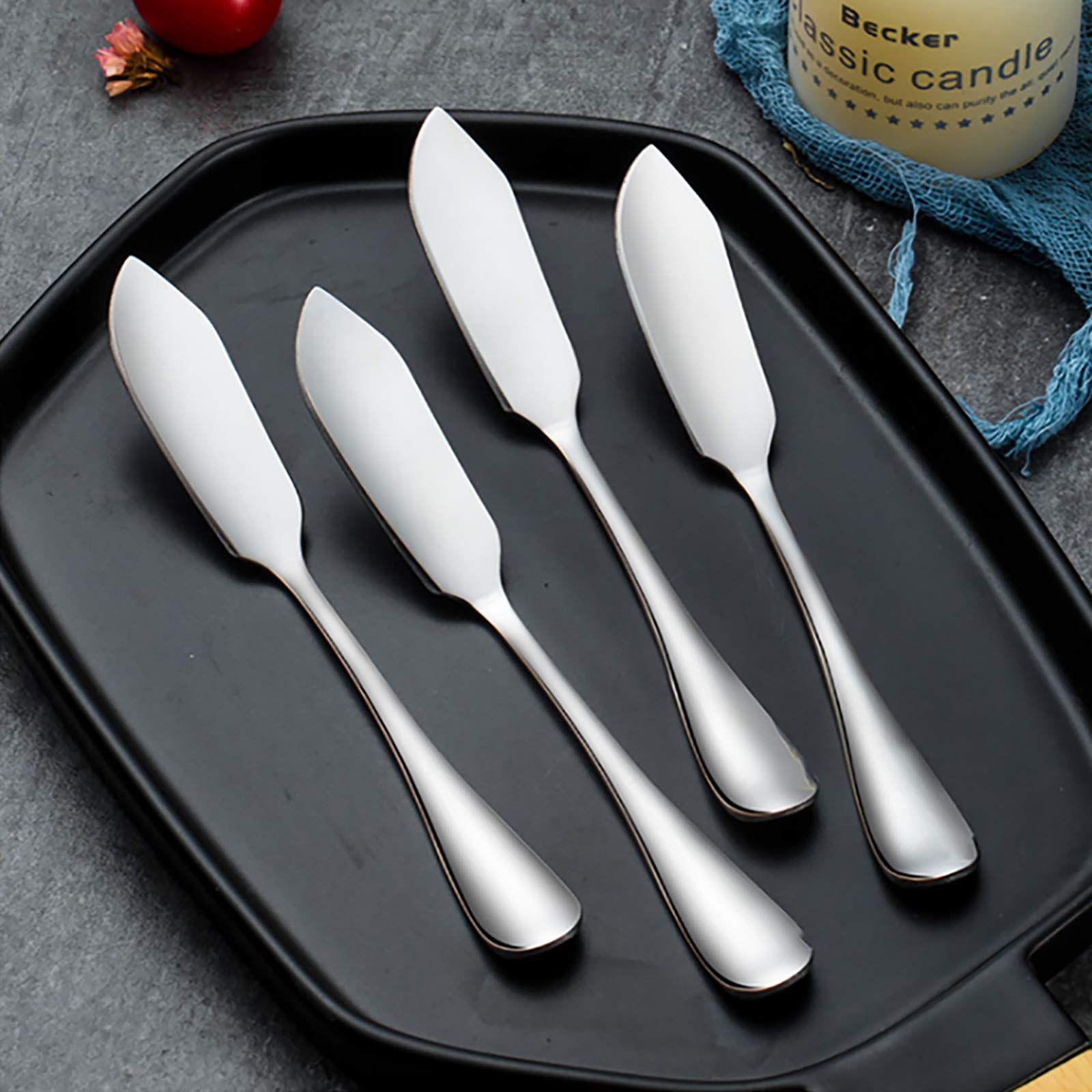 VANRA Set Di 4 Coltelli Da Formaggio In Acciaio Inox - Lama Seghettata E Manico Ergonomic - Per Burro, Marmellata, Pane E Condimenti - Lunghezza 19,8 Cm - 2