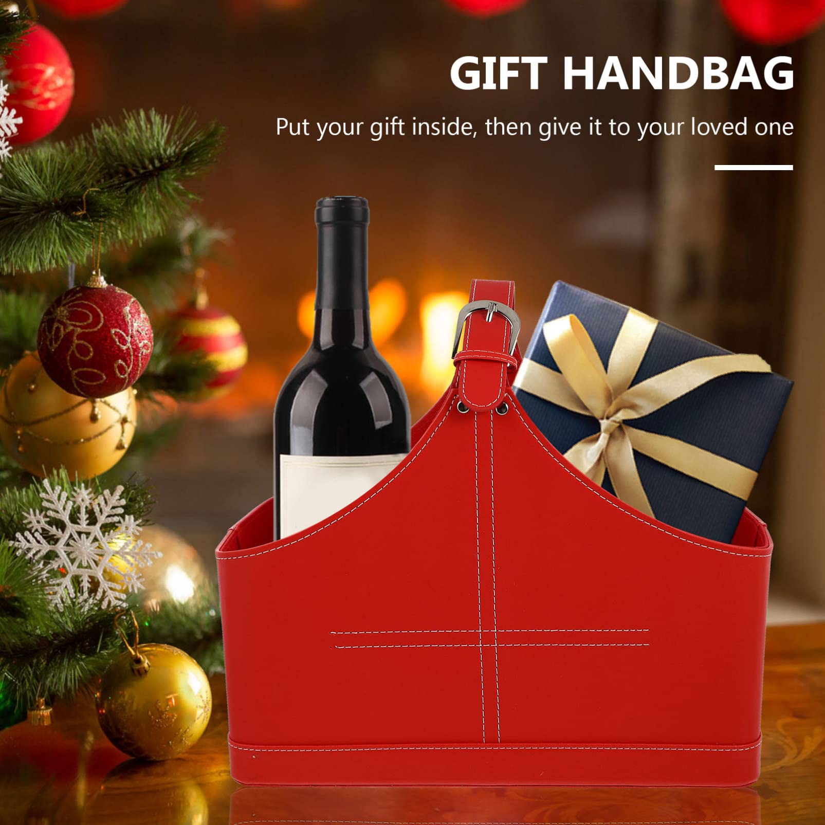 Vaguelly 1pezzi Sacchetto Regalo di Natale in Pelle Pu Bustina Regalo Portatile Sacchetto per Confezionare Regali Accessori per Feste per Trasportare Regali Stile Casuale