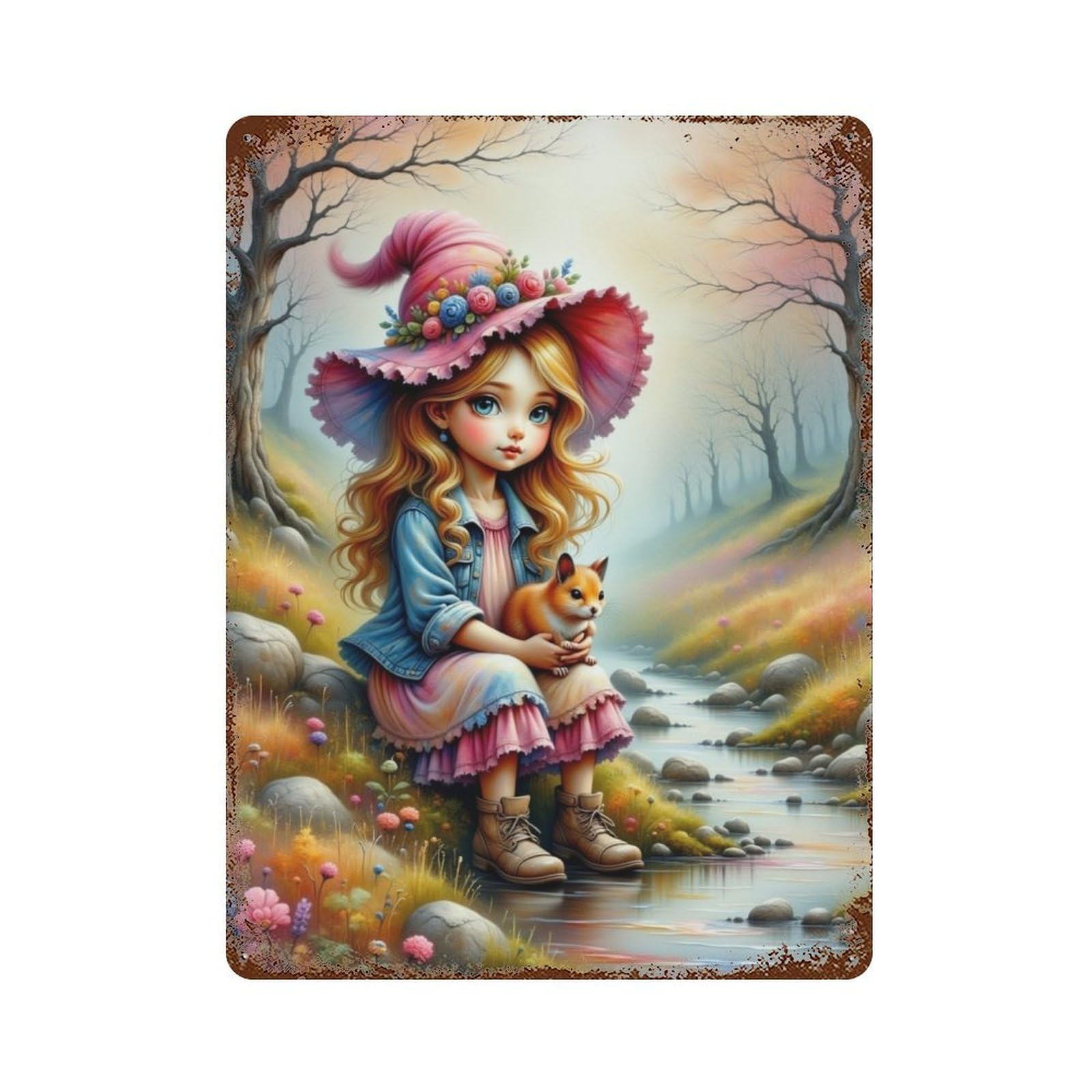 Enchanted Forest Adventure 15.7"x11.8" Vintage Rust Metal Sign, Novelty Wall Decor for Living Room, Hallway And Home Decor