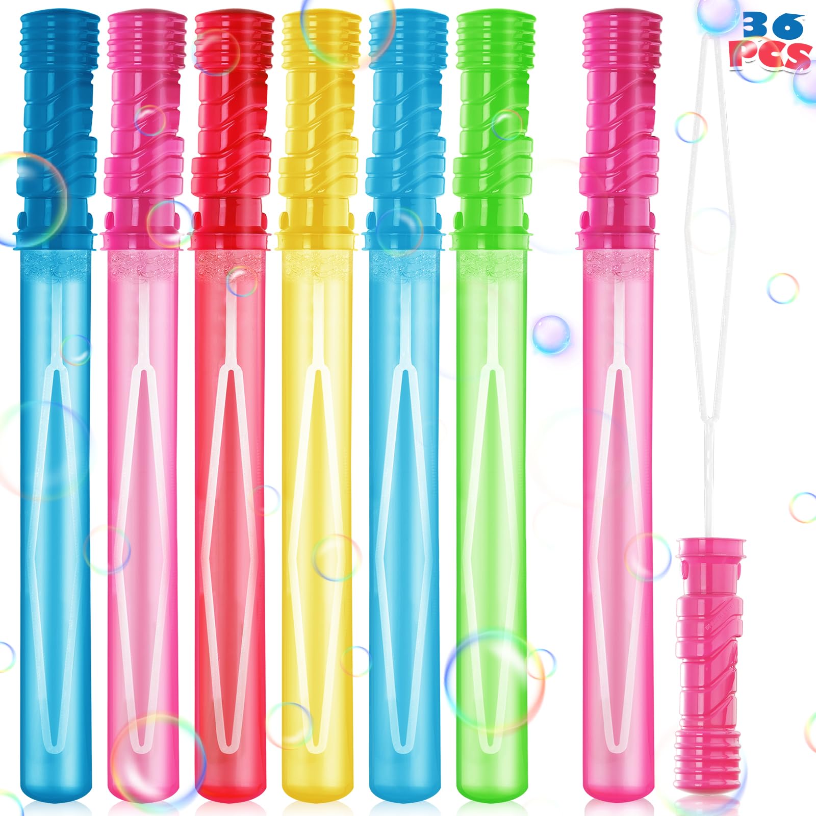 AuroTops 36PCS Big Bubble Wands Bulk for Kids, 15 Inches Bubble Wand Bulk in 6 Colors, Bubble Party Favor Supply for Summer Indoor/Outdoor Activities,
