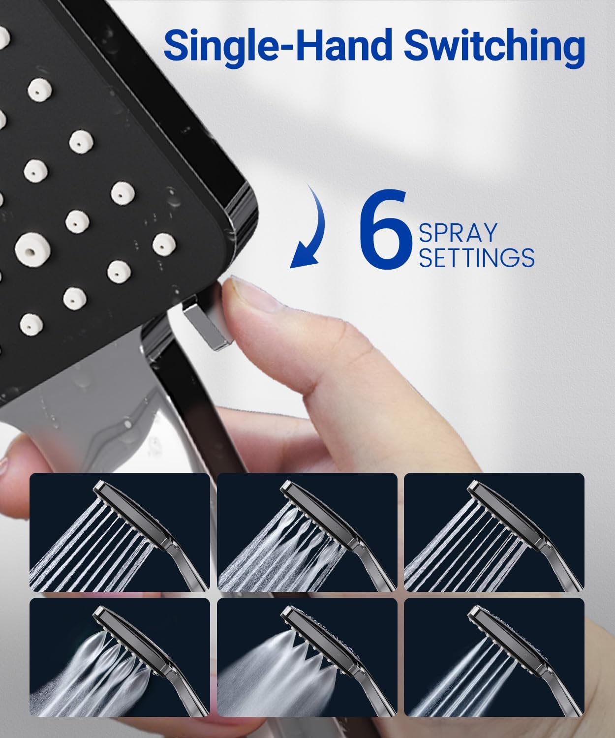 Newentor Shower Head [TESTSIEGER], High Pressure Shower Heads with 6 Modes, Universal Water Saving Large Showerhead, Silver-Matte Black