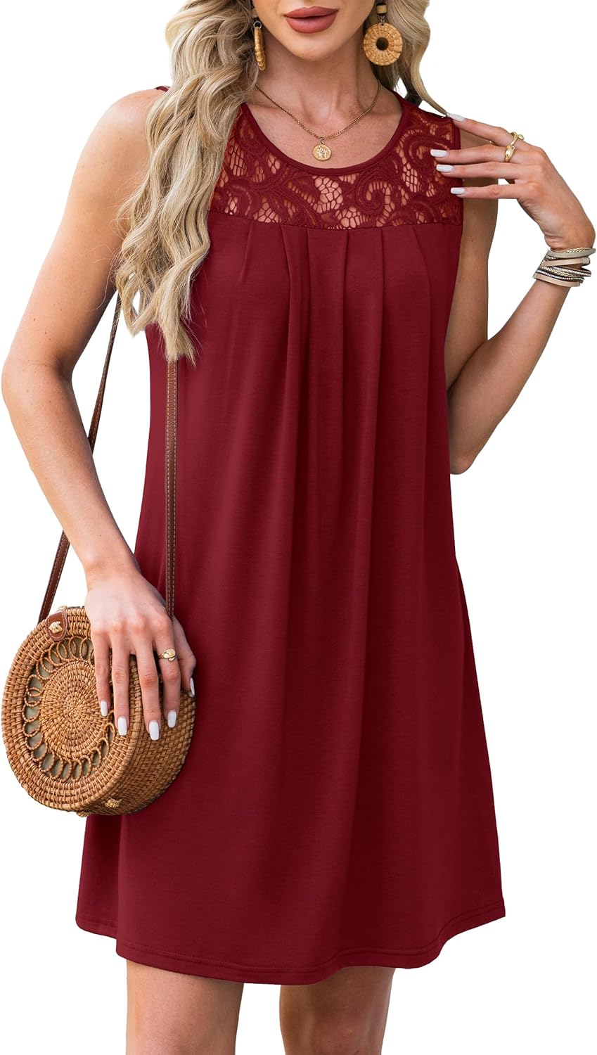 Summer Dresses for Women Beach Cover Up Sleeveless Lace Crewneck Sundress (S-3XL) - Image 4