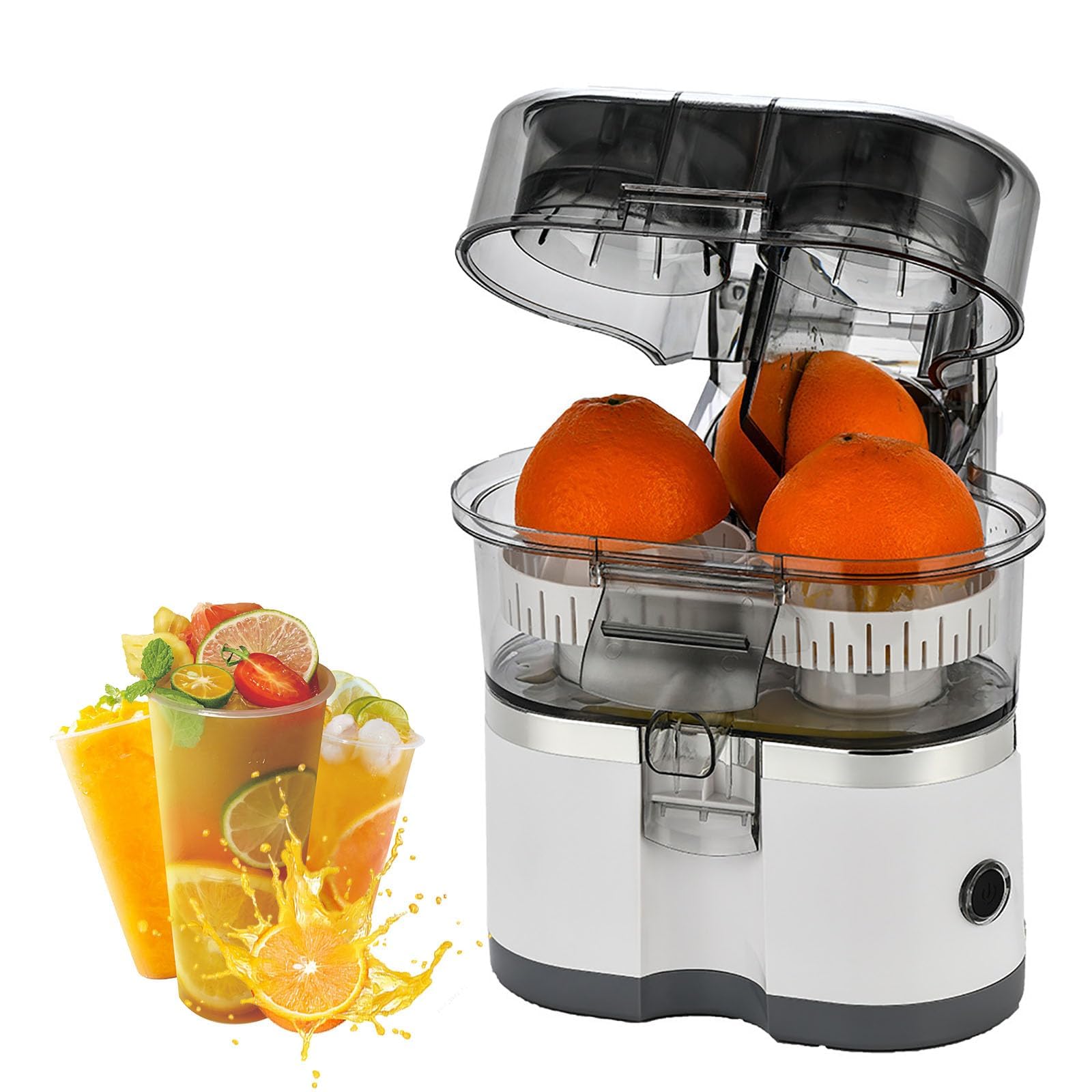 Exprimidor Eléctrico 400 ml, Prensa de Doble Cabezal con Cortador | Exprimido en 15 Segundos, Conos de 3,3 Pulgadas y Piezas sin BPA Fáciles de Limpiar para Naranjas, Limones y Pomelos(white)