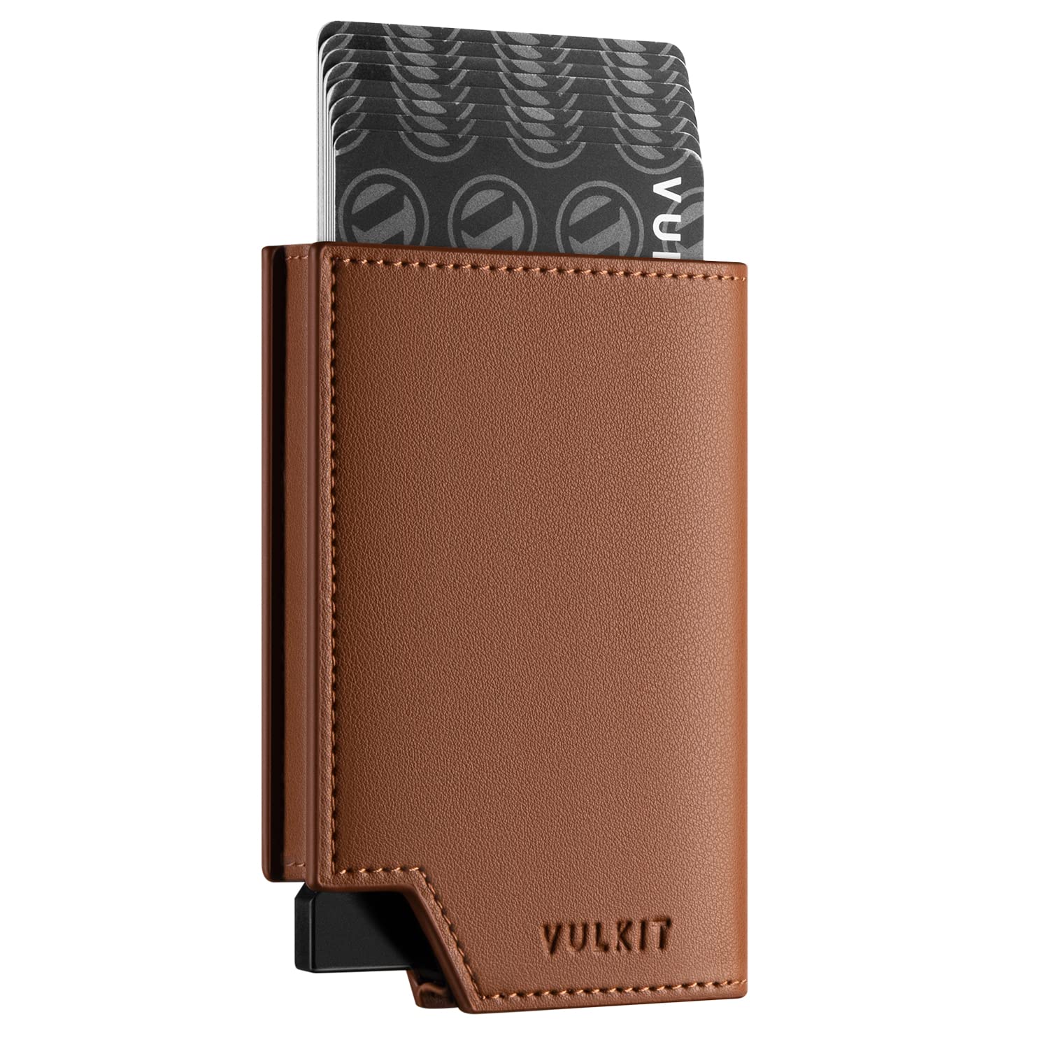 VULKIT Men's Wallet Minimalist Pop Up Card Holder RFID Blocking Magnetic Closure Leather Wallet with ID Window for Cash & Credit Cards Up To 11 Cards