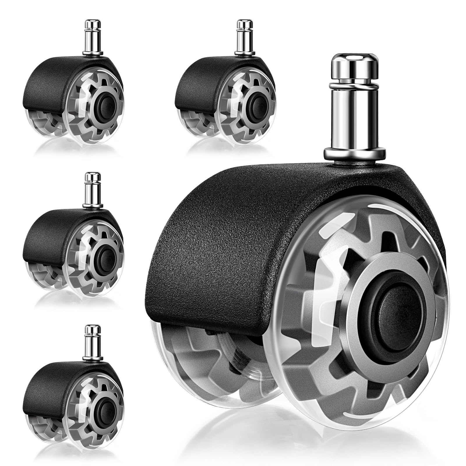 Mexgcom 5 x Office Chair Wheels, 11 x 22 mm Swivel Casters, 360 ° Rotatable, Quiet, for Parquet Carpets, Laminate and Ceramic Tiles