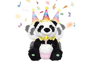 Miaodam Stuffed Panda Toy with Glowing Cupcake, Animated Musical Singing Bear