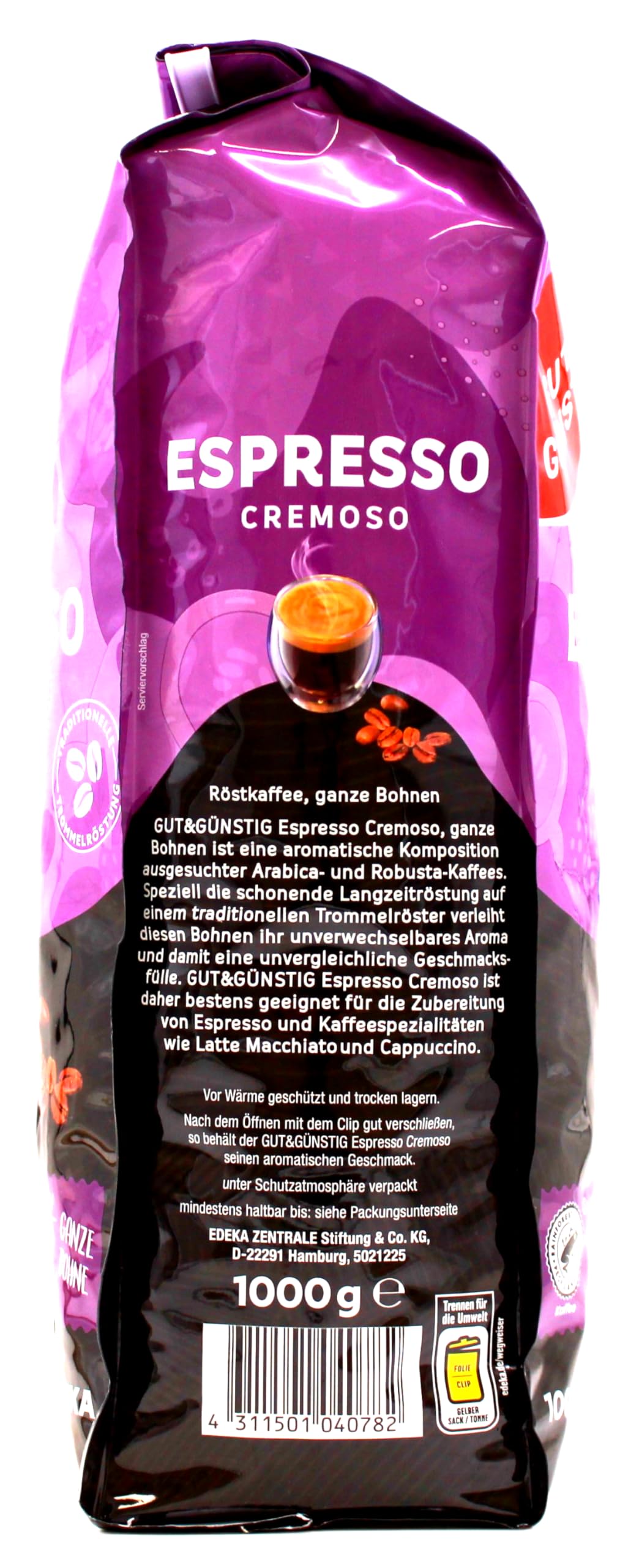 Gut & Günstig Espresso Cremoso ganze Bohnen, 8er Pack (8 x 1 kg)
