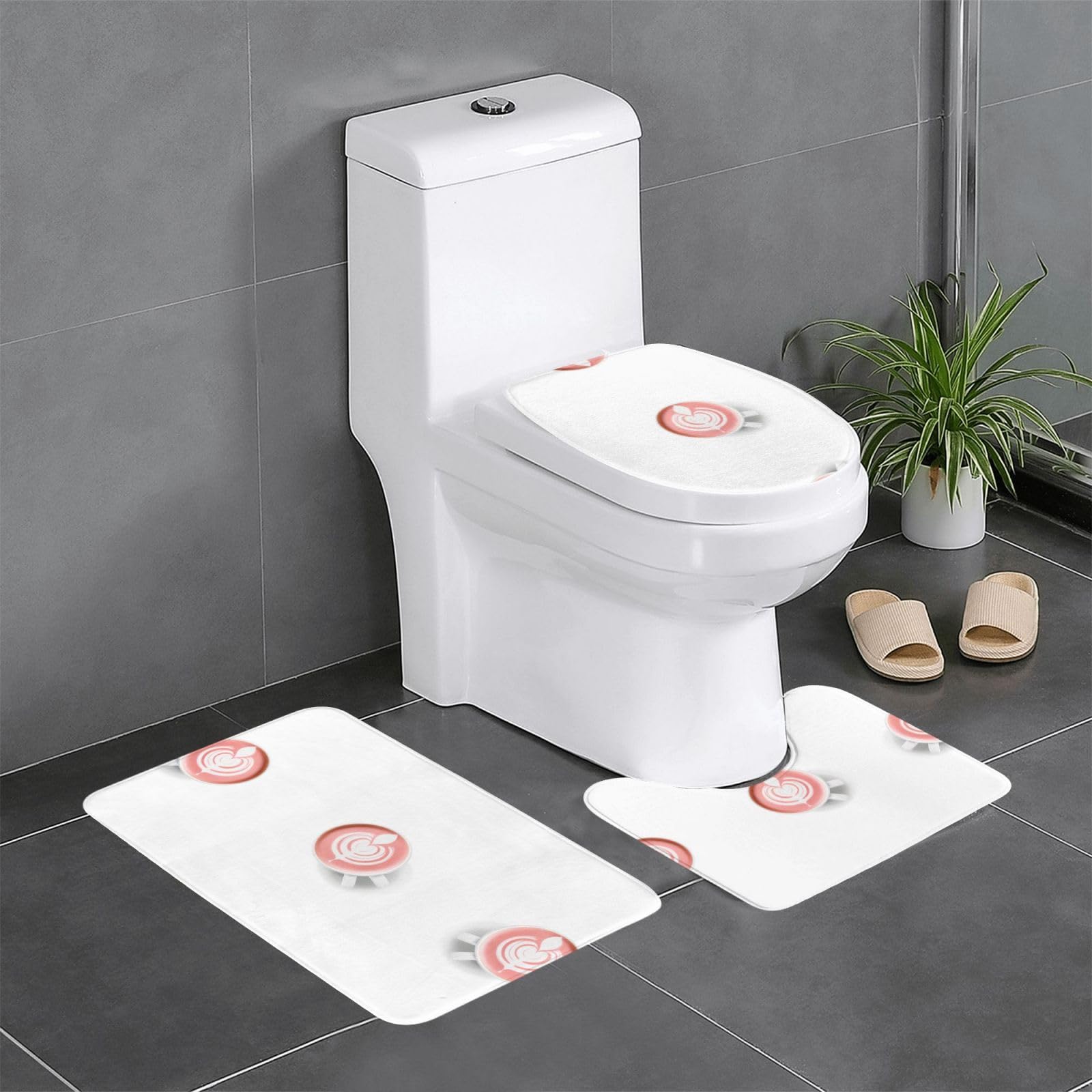 Tapis de salle de bain antidérapants pour coiffeuse et WC décor rose doux style café