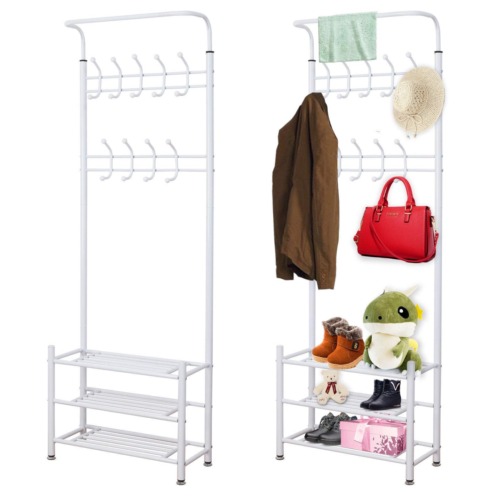 HoitoDeals 18 Hook Hat & Coat Stand For Clothes Shoe Rack Hanger Hooks Shelf