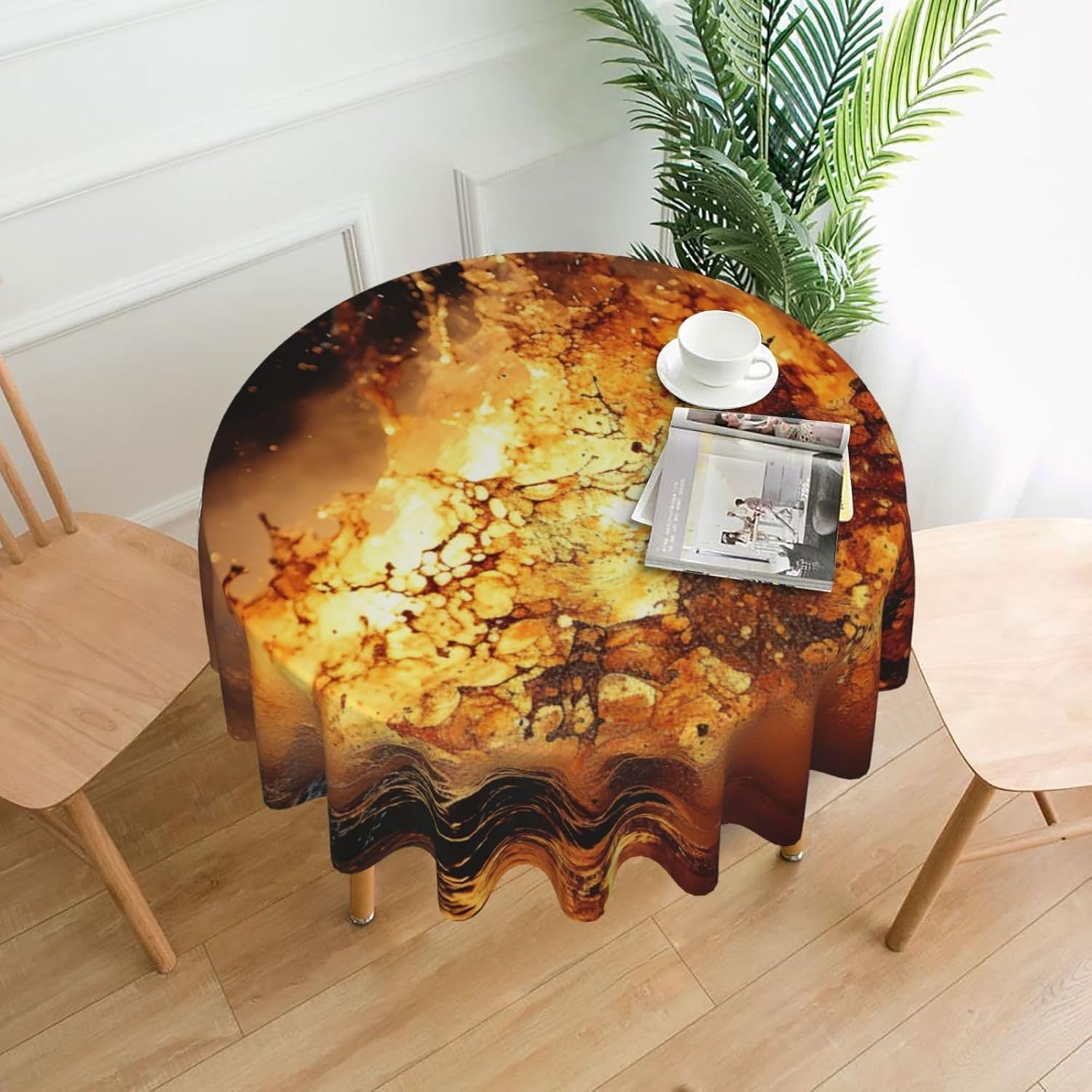 Volcano Print Wrinkle Free Dining Table Cover for Birthday Party Farmhouse Tablecloths Up to 60 x 60 Inches