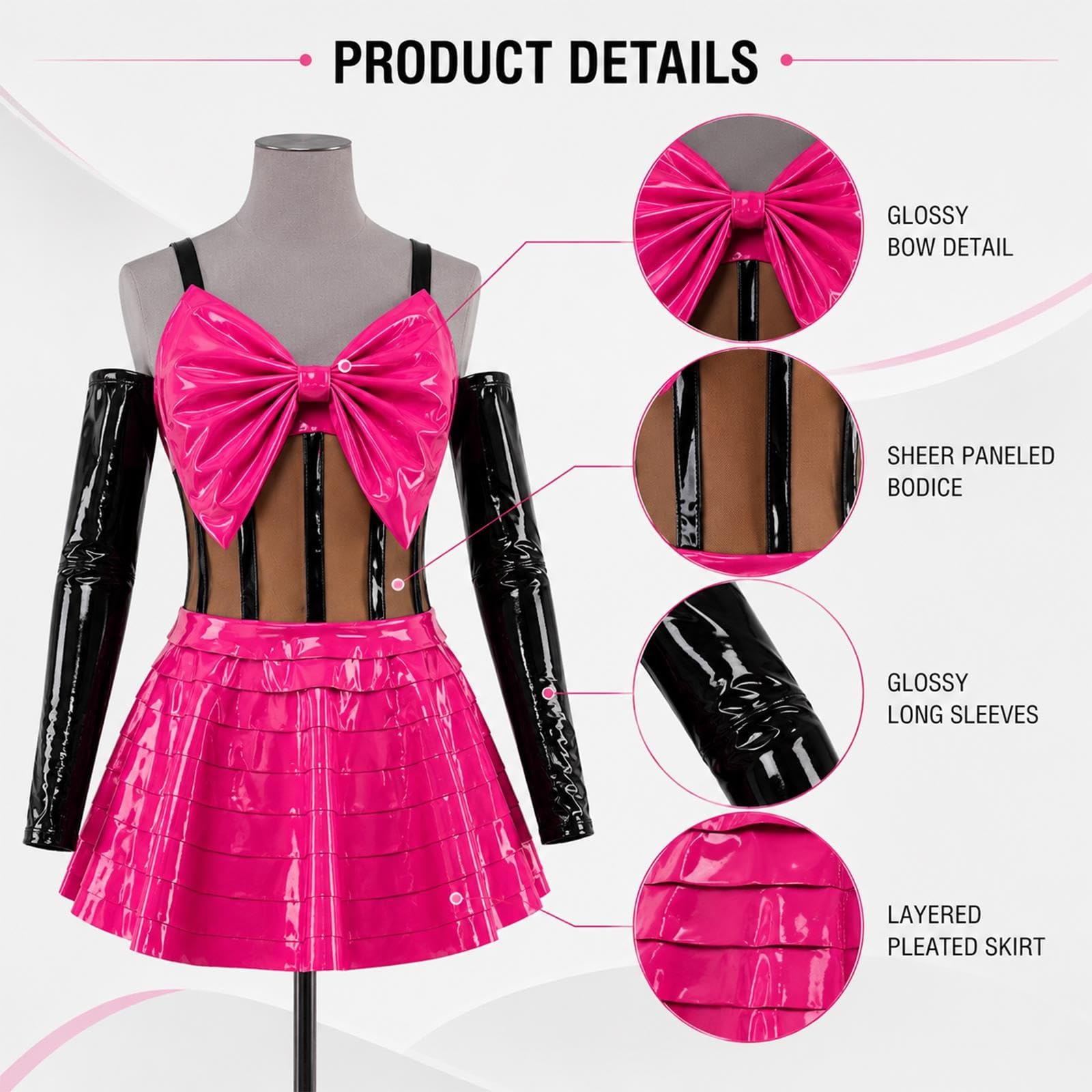Costume da danza jazz donna e teen, abito rosa lucido con cut-out