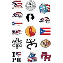 The Original Puerto Rico Sticker Decal Set - Waterproof Vinyl - Puerto Rico Hard Hat Sticker, Boricua, Coqui, El Morro, Puerto Rican, Car Bumper, Window, Laptop, Water Bottle 16pcs