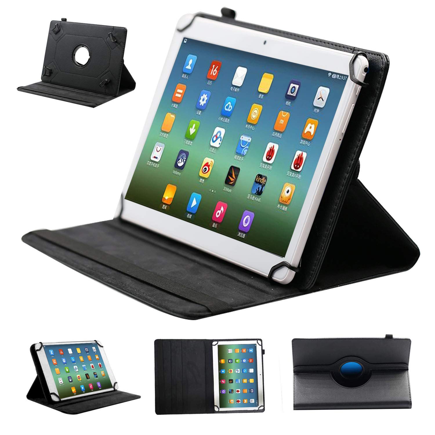 LNBEIPremium Leather Folio Case Cover 9-10 inch Tablet, Leather Stand Protective Case Cover for 9" 10.1" Touchscreen Tablet with Multi-Angle Stand