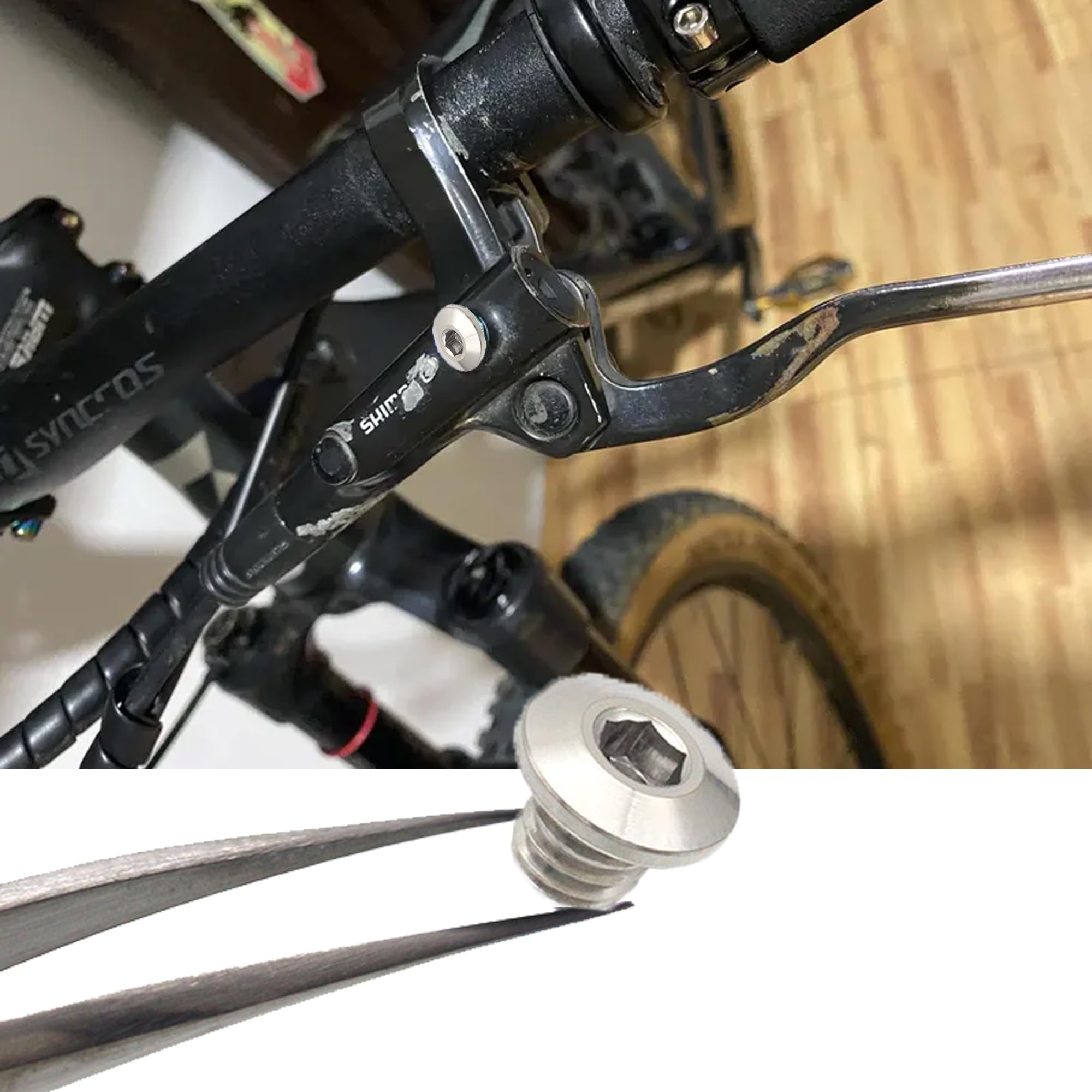 Śruba odpowietrzająca do roweru, pierścień uszczelniający do dzielonego korpusu roweru, stop tytanu TC4 M5 x 10 mm, śruby kompatybilne z Shimano XT SLX Zee Deore LX (srebrne)