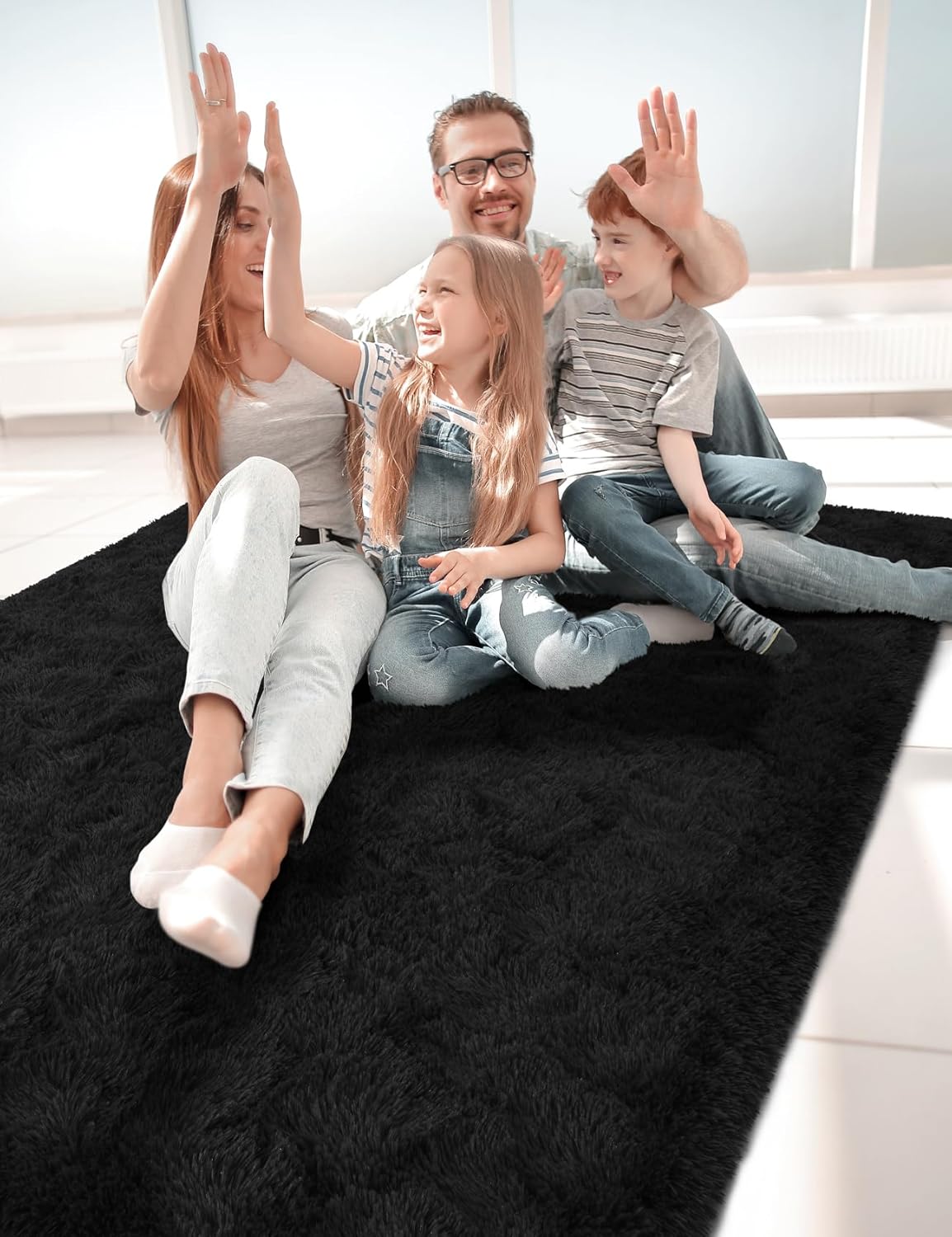 Macgace Fluffy Area Rugs for Bedroom Decor Aesthetic, 4x6 Black Shag Rug with Non-Slip Dots for Living Room, Furry Plush Mat Washable Fuzzy Carpet Modern Home Decor for Kids Nursery Boys Room